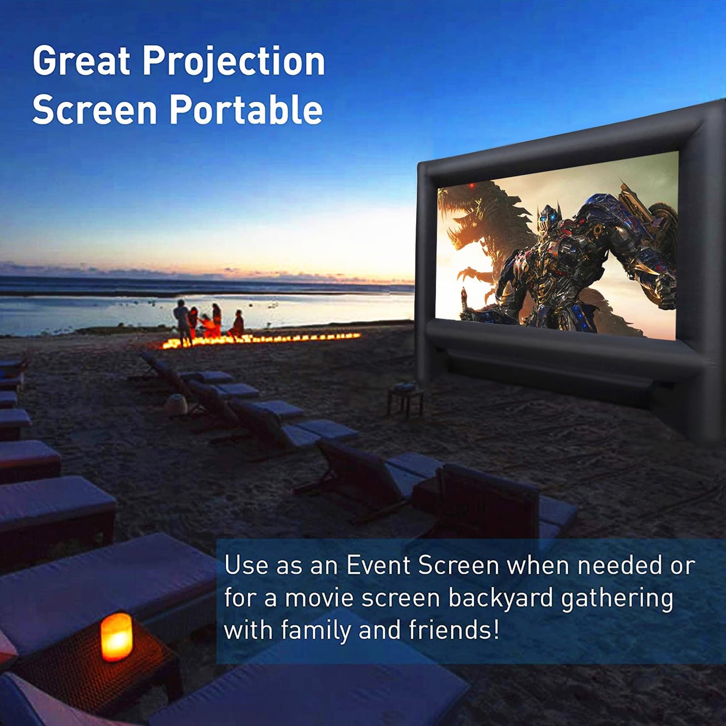 GYUEM Proyector Inflable para Exteriores de 21 pies, Pantalla de Cine, Pantalla Inflable para TV y películas con soplador, Pantalla de proyección portátil, Soporte para proyección Frontal y Trasera