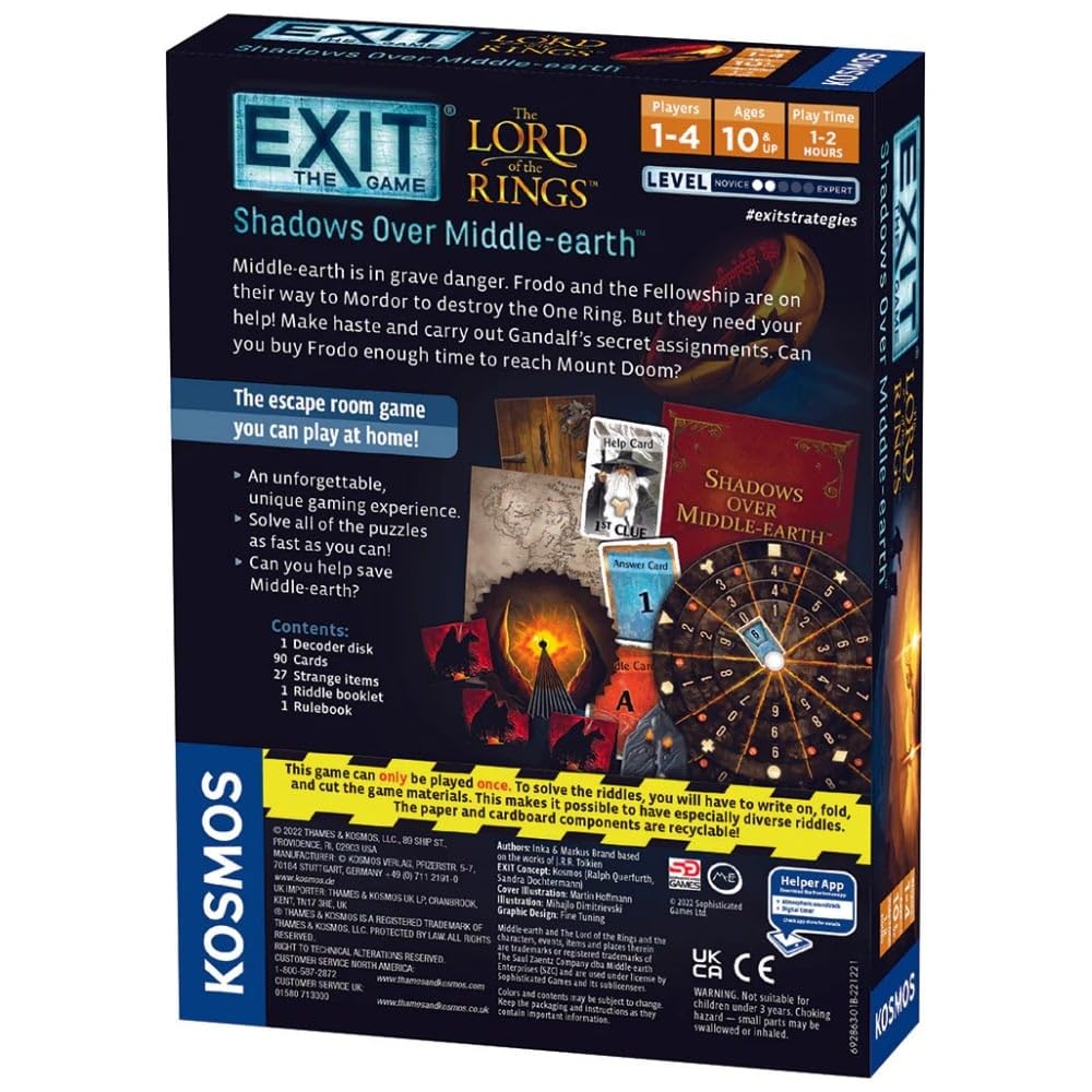 Juego de Escape Exit: The Lord of The Rings Shadows Over Middle-Earth Kosmos Game para Hombre y Mujer