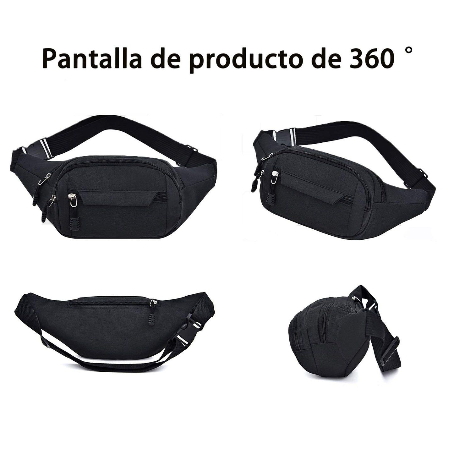 Cangurera Deportiva de Viaje, Cintura Pack Bolso de Paquete con Tela Impermeable de Amplia Capacidad, Fanny Pack, Running Belt, Travel Pouch para Hombre y Mujer(Negro)