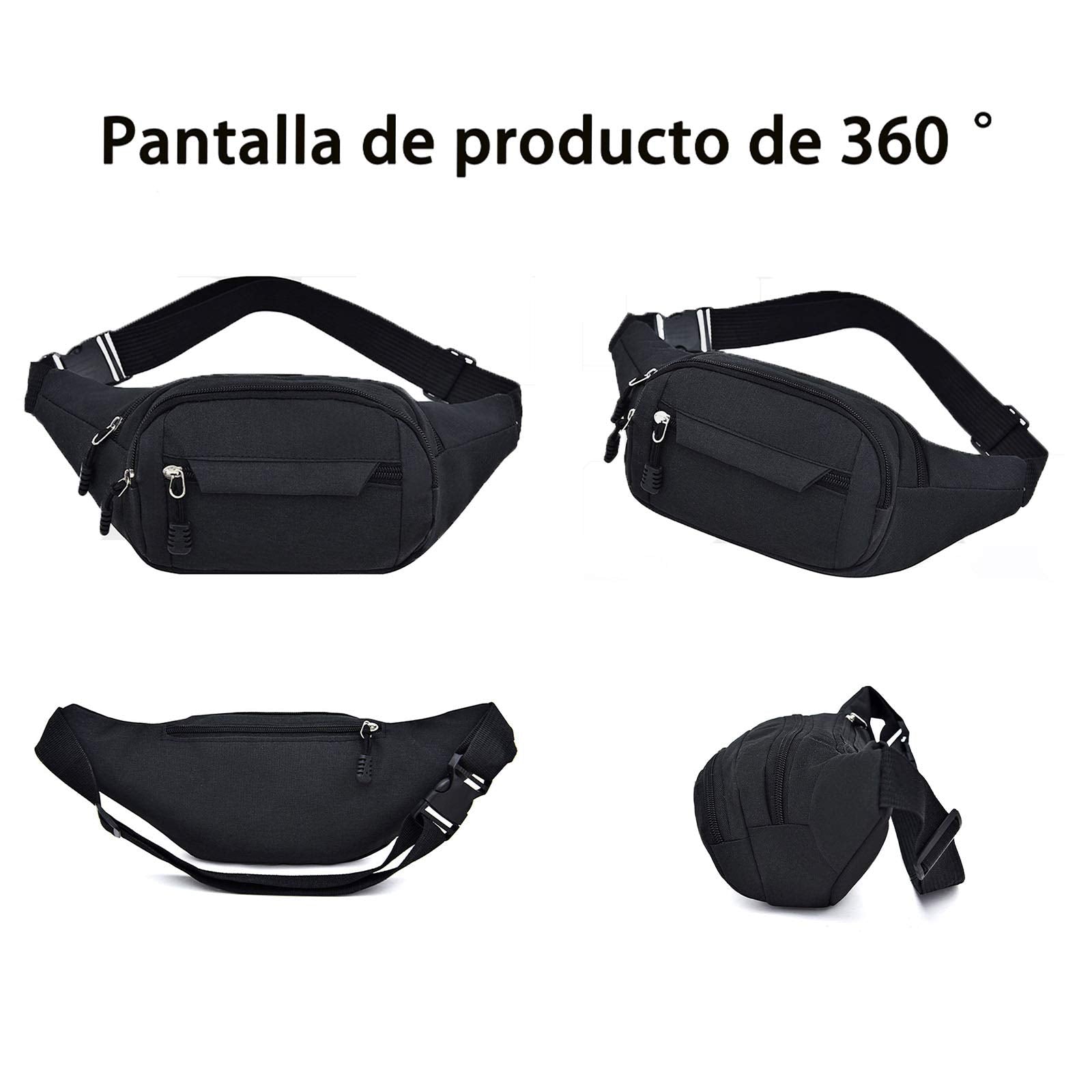 Cangurera Deportiva de Viaje, Cintura Pack Bolso de Paquete con Tela Impermeable de Amplia Capacidad, Fanny Pack, Running Belt, Travel Pouch para Hombre y Mujer(Negro)