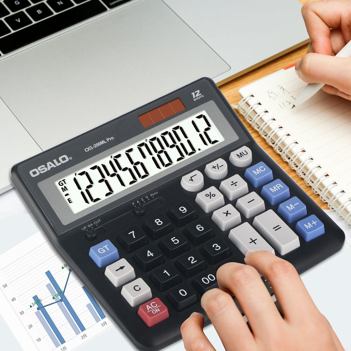 Calculadora de Computadora OSALO Negra Visualización Extragrande 12 Dígitos Botones Grandes para Oficina