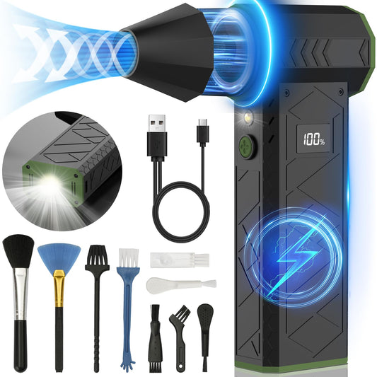AUKZON Plumero de Aire Comprimido Eléctrico 180000 RPM 4 Velocidades con Linterna LED Recargable 10000 mAh Multiusos para Hogar Oficina Exterior y Coche