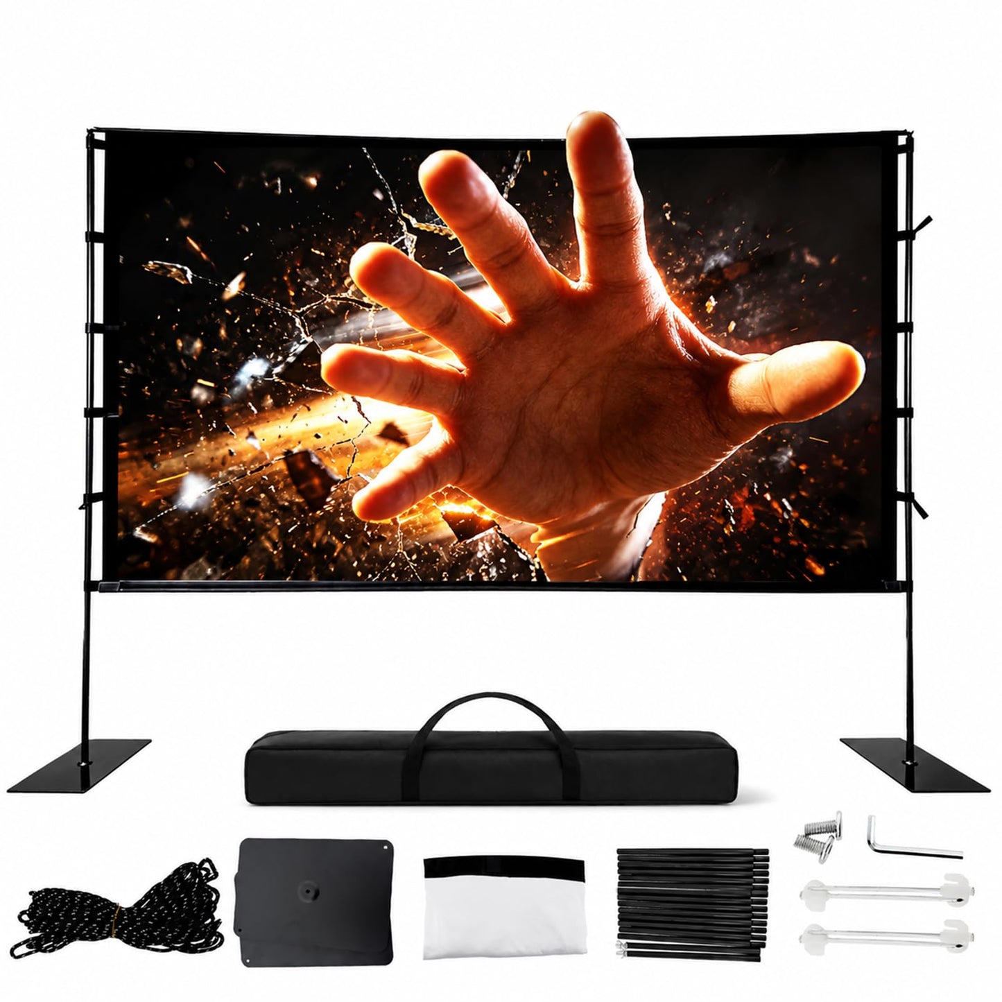 UDUEUD Pantalla para Proyector de 100 Pulgadas，Pantalla de Proyección de Alta Definición 4K，Soporte de Acero Mejorado, con Soporte, Proyección Doble Cara, para Hogar, Exterior, Bodas y Reuniones