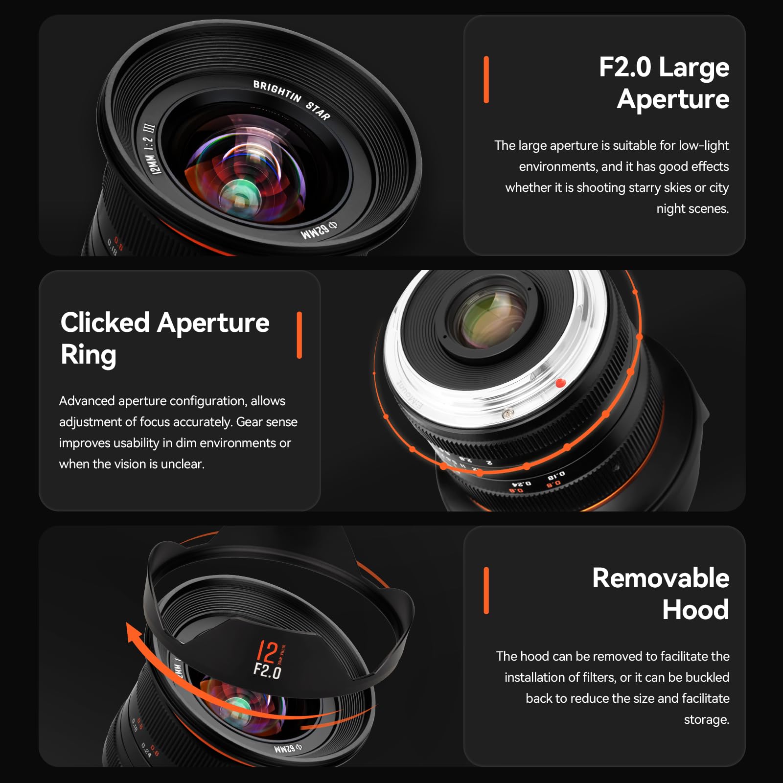 Brightin Star - Lente F2 III de 12 mm para Fujifilm XF-Mount, APS-C, lente de cámara sin espejo de gran angular para cámaras XT5, XT4, XT30, XPRO3/1, XT200, XS10, XA7, XE4, XH1