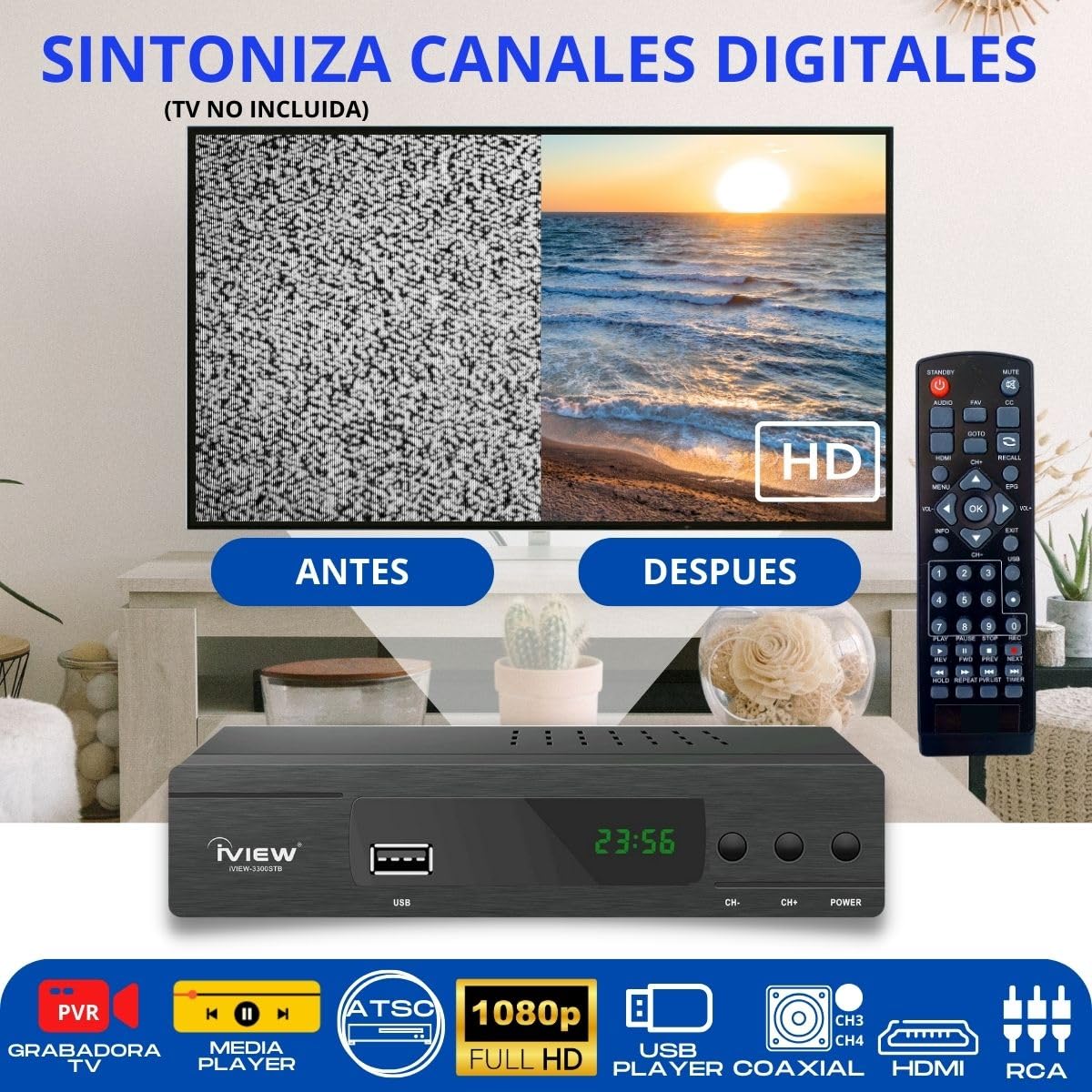 LUXVI 📺 Decodificador Full HD 1080p - Sintonizador Digital para Televisores Convencionales - Grabación PVR y Control Remoto Incluido