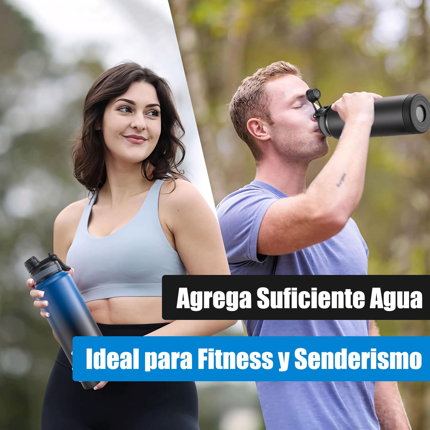 Botella Térmica de Acero Inoxidable 1200ml-Termo para Agua Fría con Tapa de Taza y Asa Portátil, Doble Aislamiento 24 Horas Frío, Sellado Hermético, Diseño Antigoteo para Deportes (Negro,1.2 Litros)