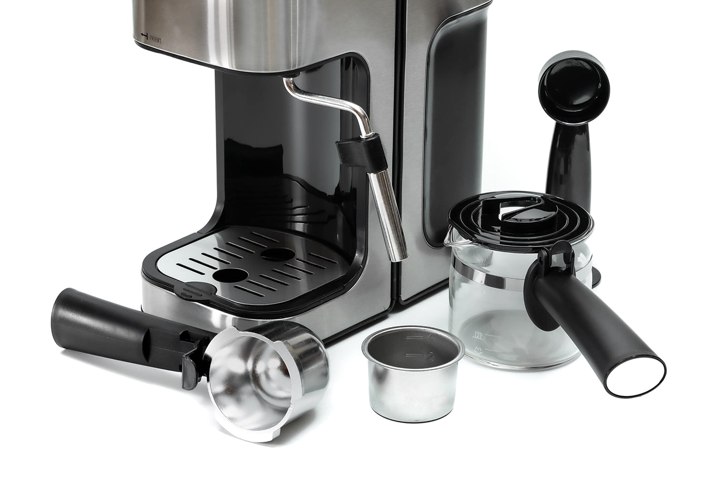 Cafetera Maquina De Espresso Daewoo, 0.24 Lts, bomba de presion 3.5 bar, espumado de leche, filtro de acero inoxidable, plata, modelo DES-485