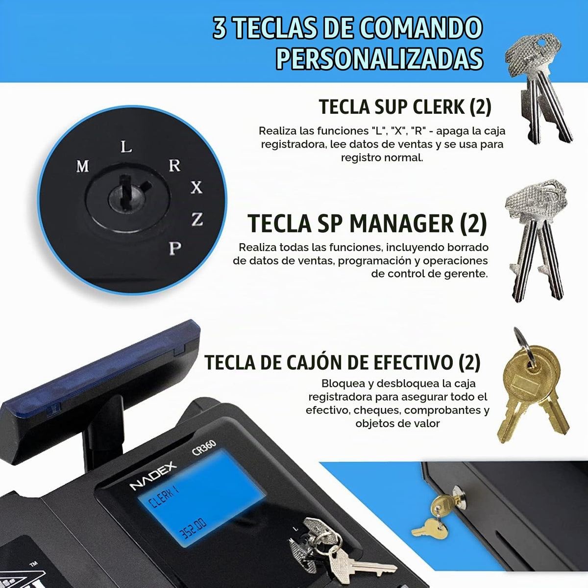 Caja Registradora Nadex CR360 Negro Impresora Térmica y Tamaño Compacto