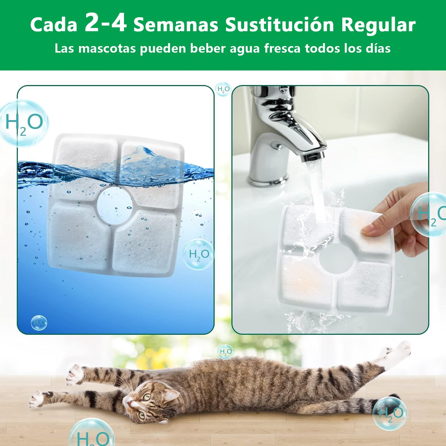 Glückluz Juego de Filtros para Fuentes de Agua para Mascotas, 12 Paquetes de 3 Filtros de Repuesto para Fuentes de Agua para Gatos, 2.5L Fuente Automática para Mascotas Dispensador de Agua para Perros
