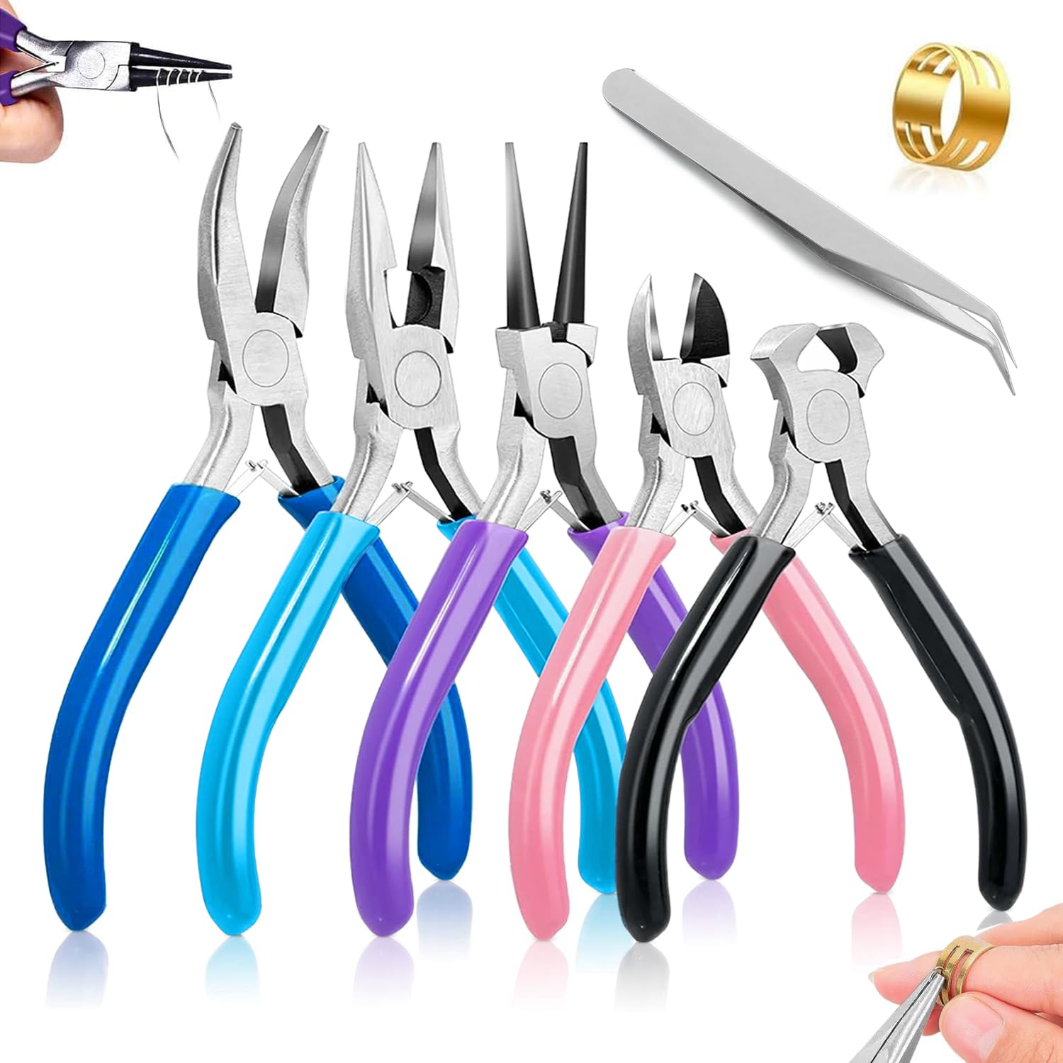 Juego de 7 Alicates para Joyas, Alicates de Joyería, Pinzas para Bisuteria y Joyeria Herramientas, Kit de Fabricación de Joyas para Suministros de Fabricación de Joyas