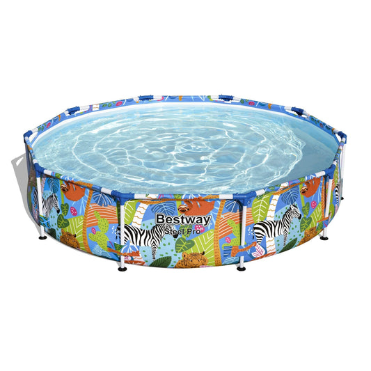 Bestway Steel Pro Frame - Piscina sin Bomba (diámetro 305 x 66 cm), diseño de Cebra Multicolor