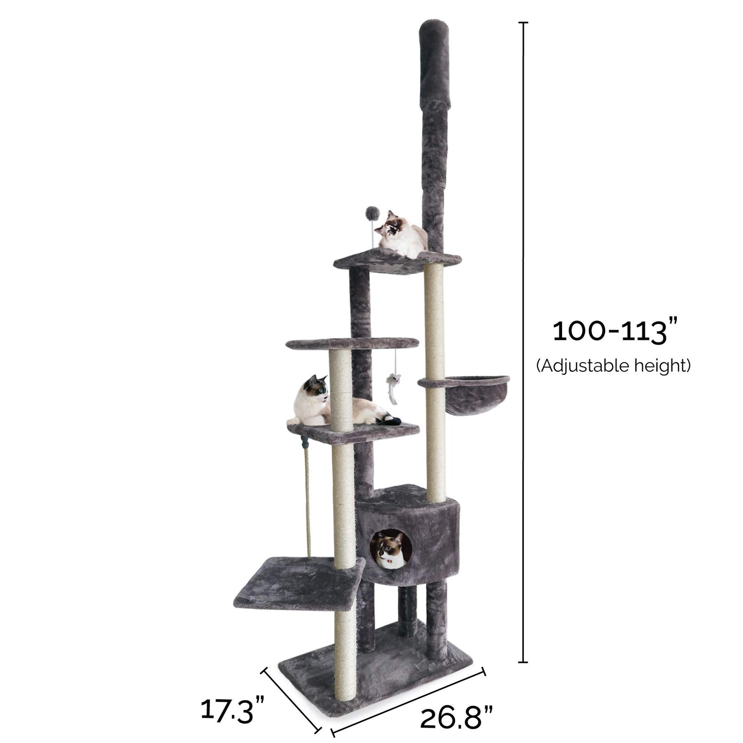 Furhaven Tiger Tough Cat Tree Skyscraper Playground w/Adjustable Height - Gray, One Size