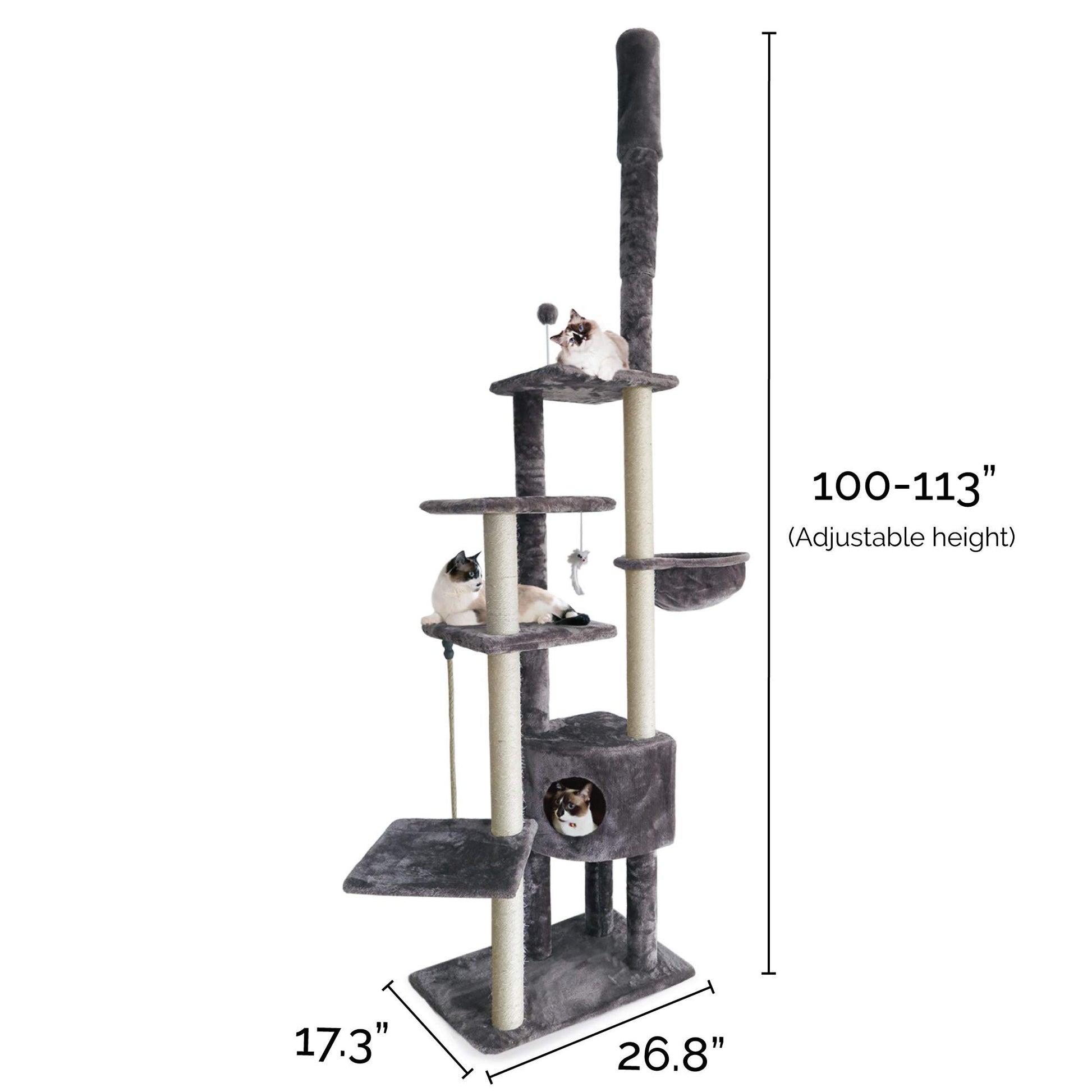 Furhaven Tiger Tough Cat Tree Skyscraper Playground w/Adjustable Height - Gray, One Size