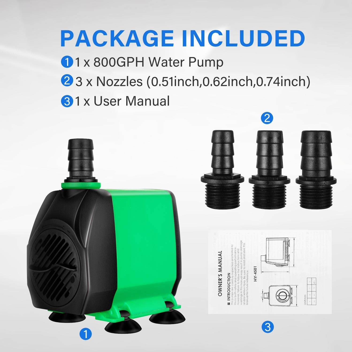 Bomba Sumergible Simple Deluxe Verde de 10 Pies 800GPH 24W con 3 Boquillas