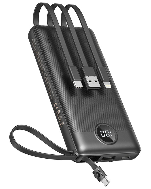 Batería Externa MOFIT 10000mAh Negra con Cables Integrados y Pantalla LED