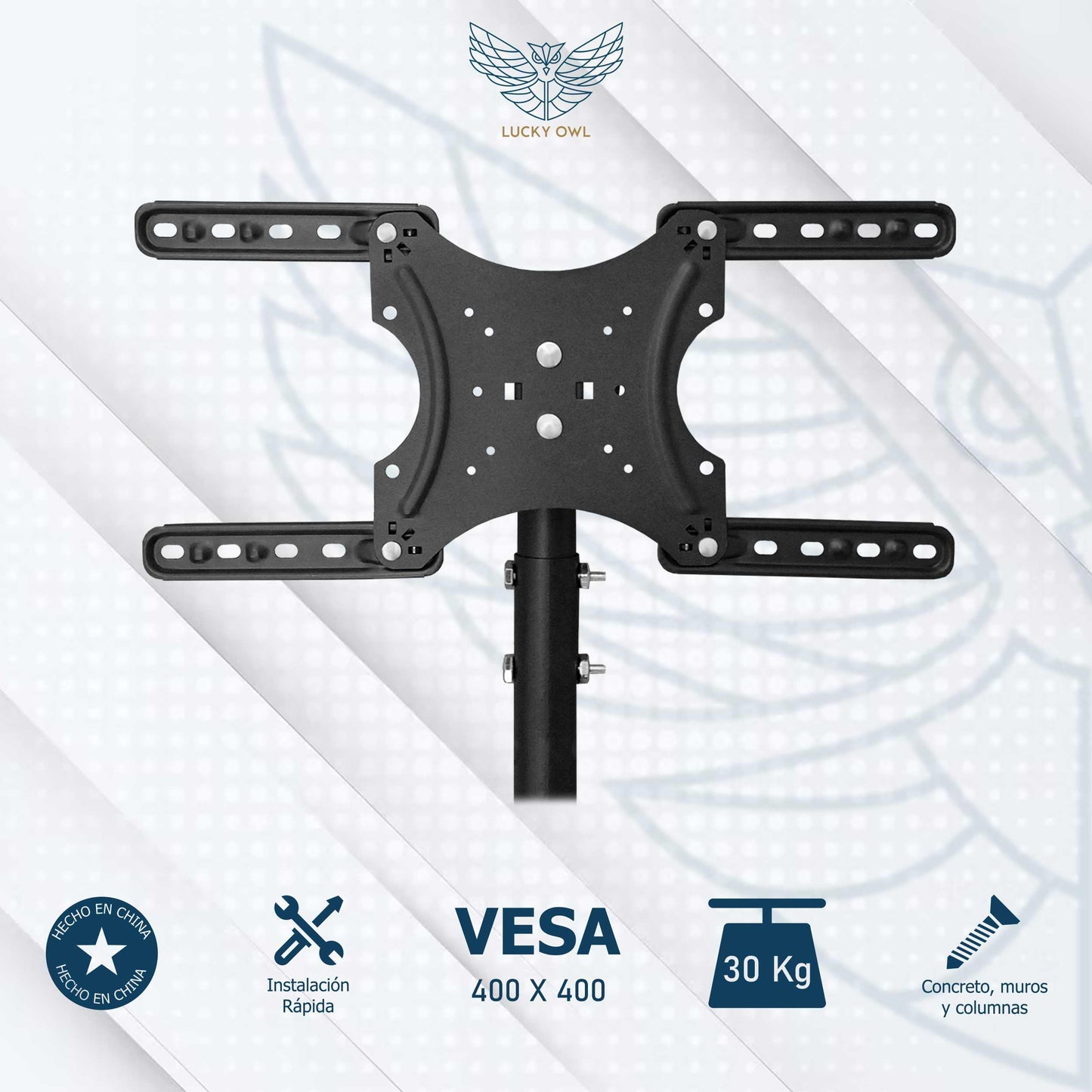 Lucky Owl Kit de 5 Soportes de TV inclinable en Techo de 26"-55" Pulgadas Soporte de TV (DN04-C2655) Giratorio 360° Carga máxima de 30 kg VESA 400X400 Resistente Material Reforzado.