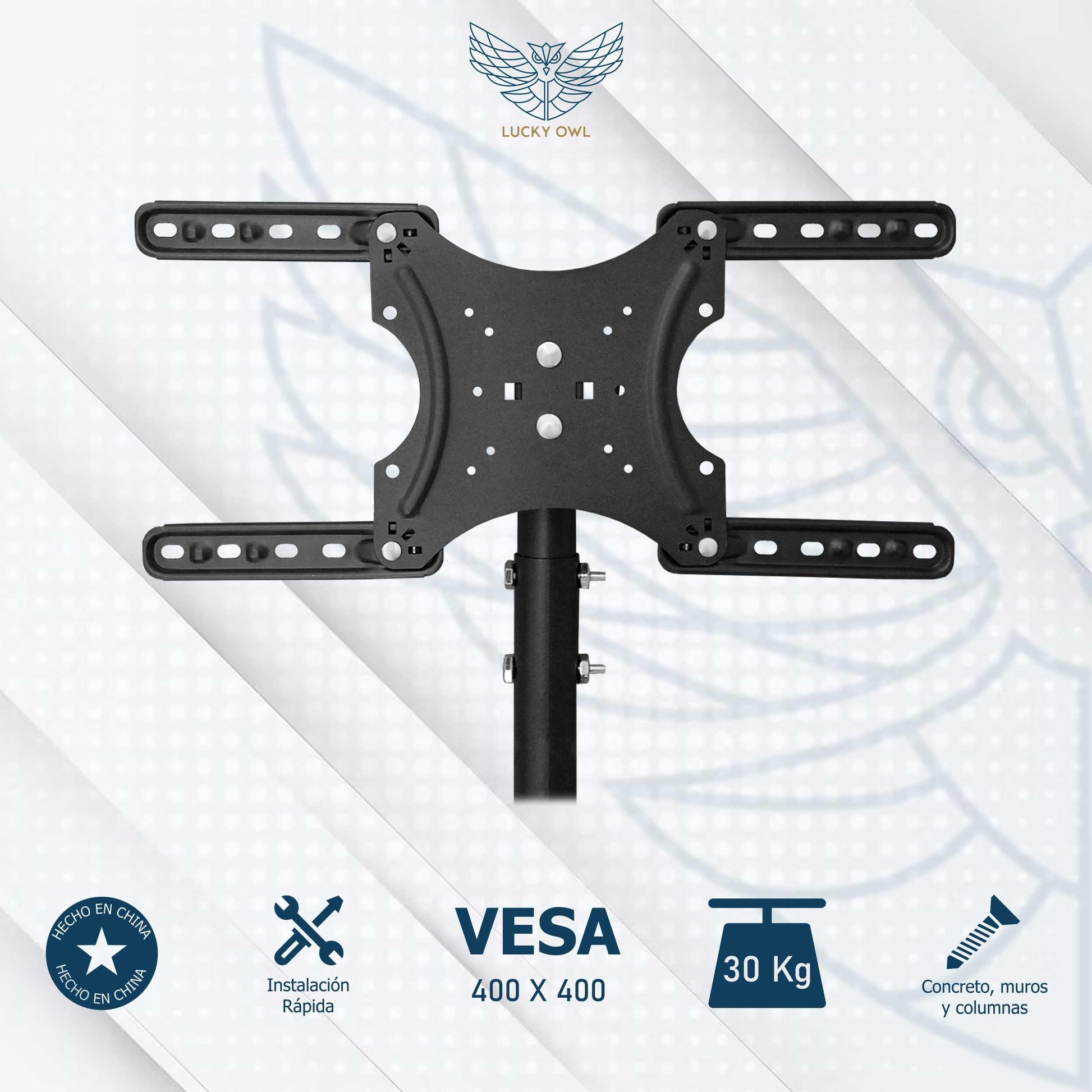 Lucky Owl Kit de 5 Soportes de TV inclinable en Techo de 26"-55" Pulgadas Soporte de TV (DN04-C2655) Giratorio 360° Carga máxima de 30 kg VESA 400X400 Resistente Material Reforzado.