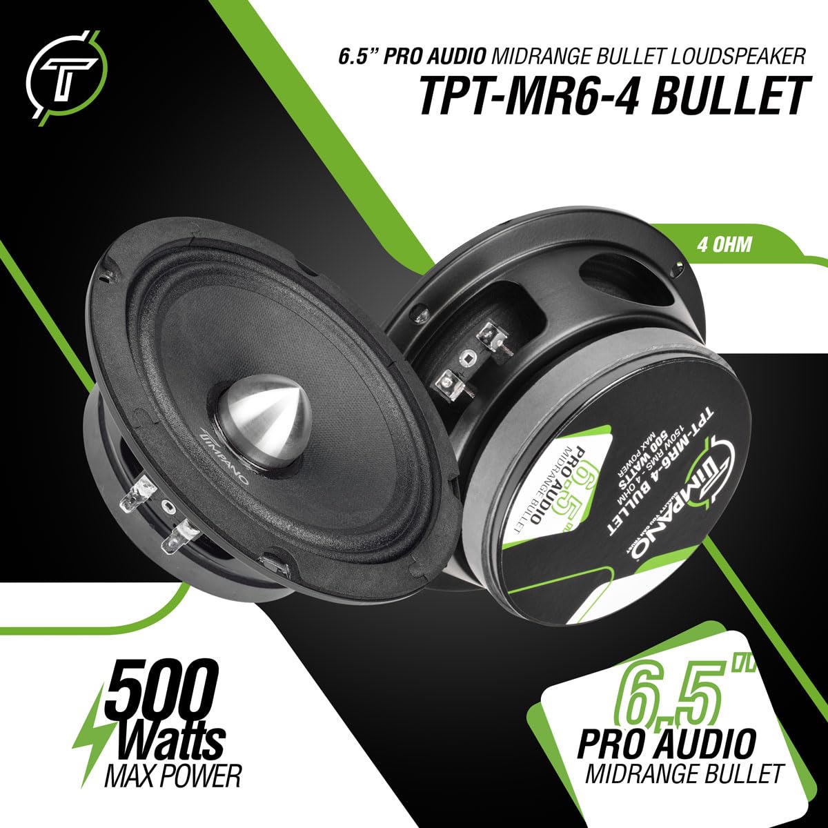 Altavoz de Rango Medio TIMPANO TPT-MR6-4 Pro Audio 6.5 Pulgadas para Coche 4 Ohms 125 Vatios RMS 250 Vatios Continuos