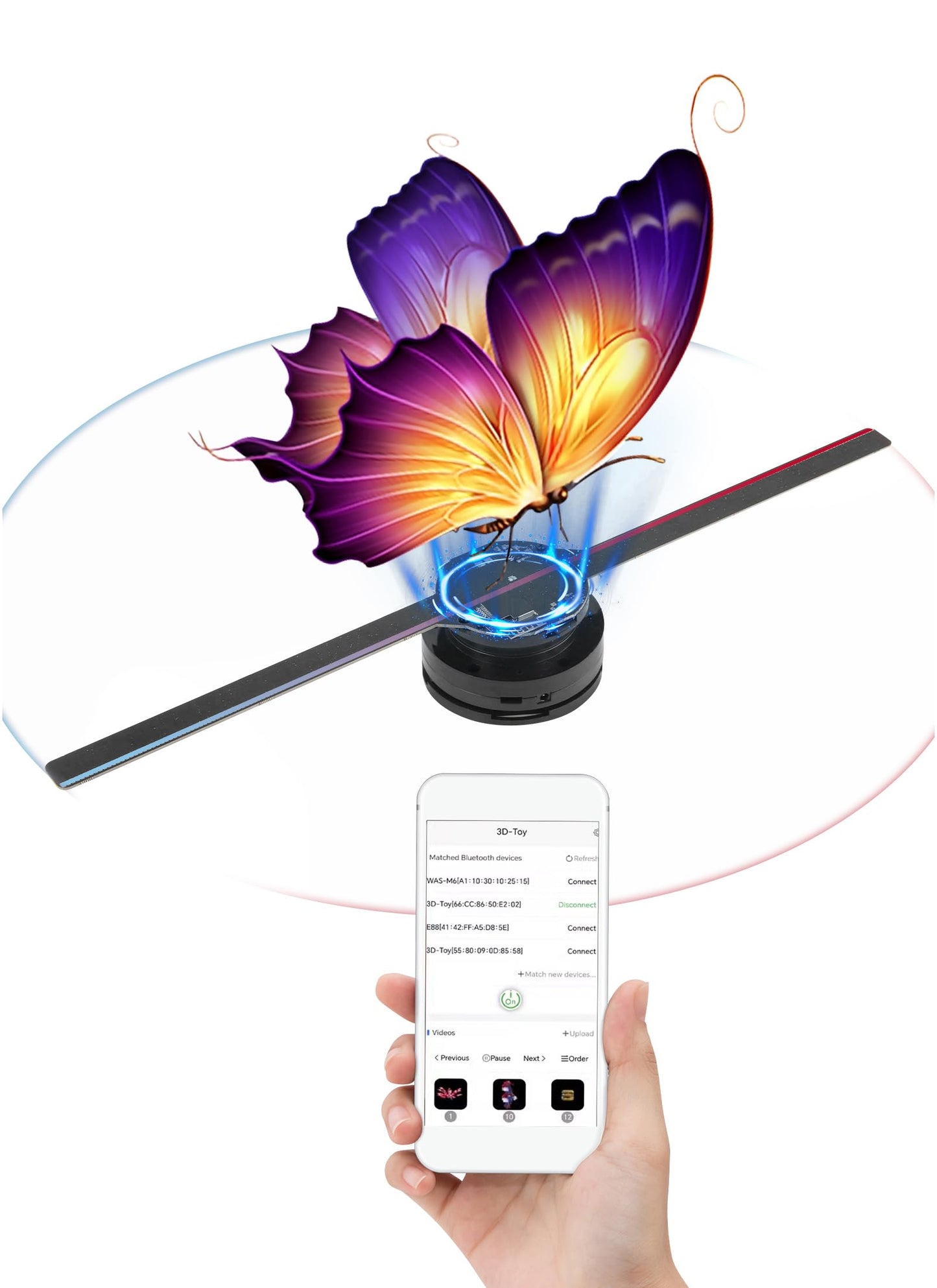 Ventilador de Holograma 3D ASHATA WiFi con Cuentas de Luz LED, Proyector de Publicidad de 42 Cm