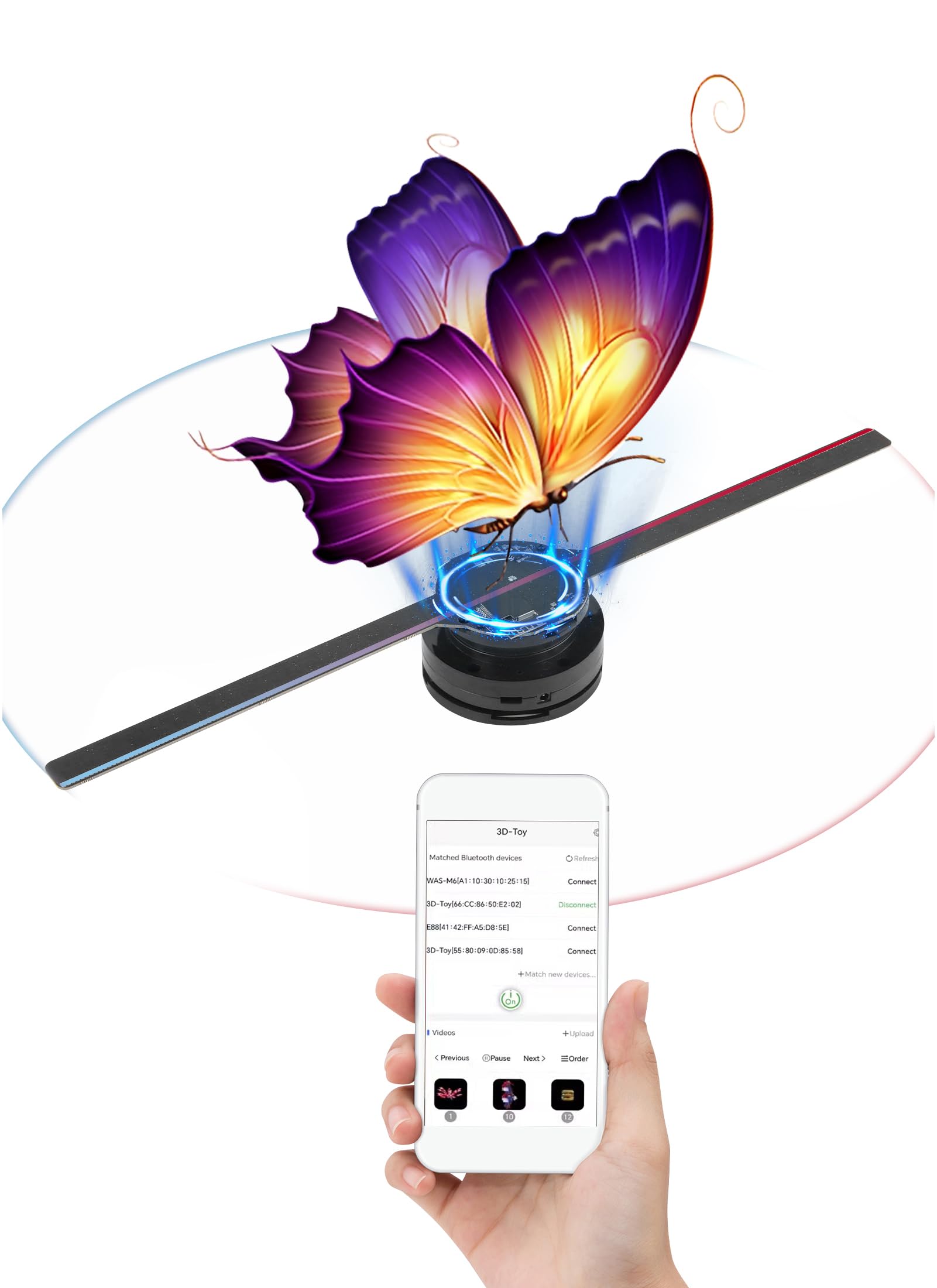 Ventilador de Holograma 3D ASHATA WiFi con Cuentas de Luz LED, Proyector de Publicidad de 42 Cm