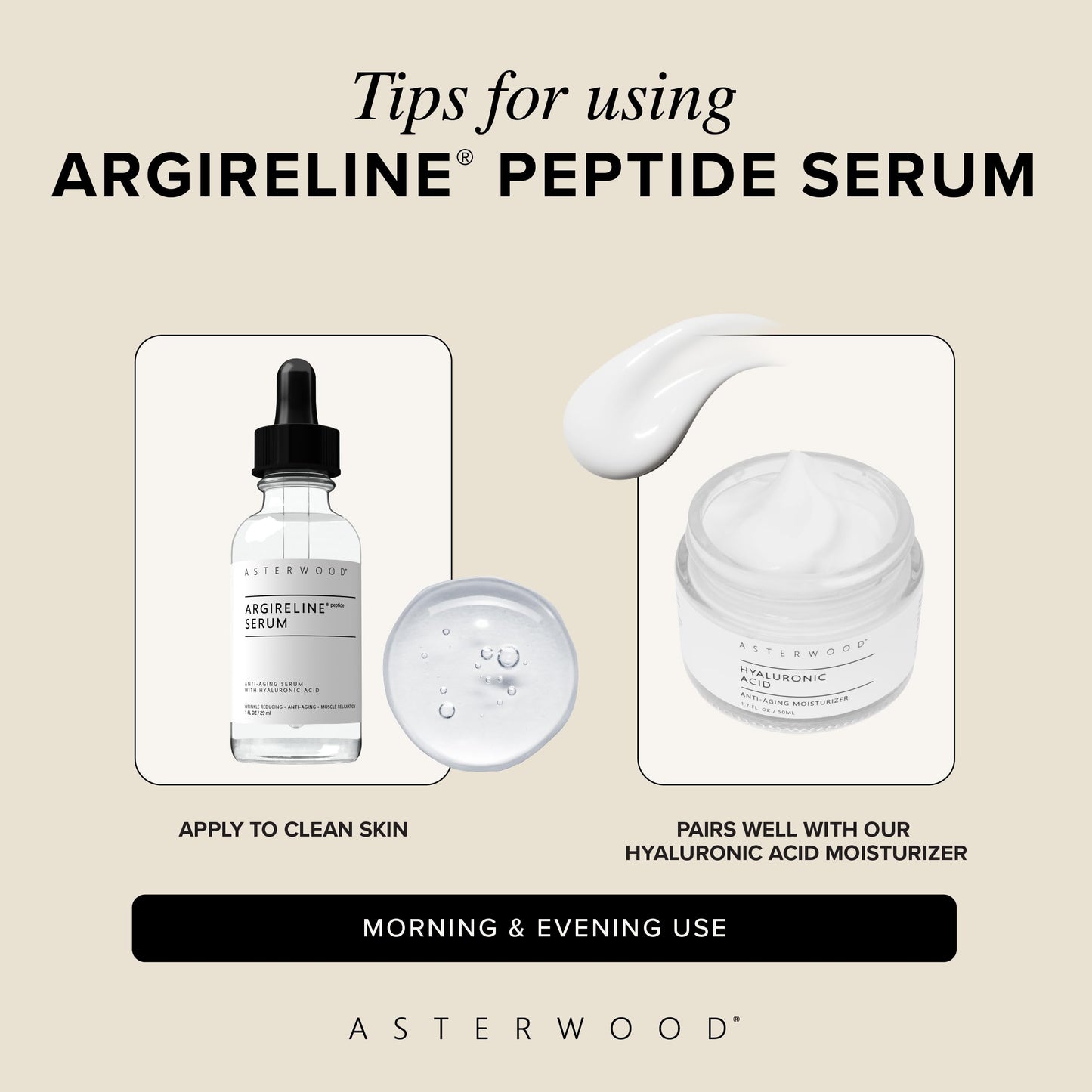 ARGIRELINE Peptide 2 oz Serum with Organic Hyaluronic Acid - Anti Wrinkle, Anti Aging - Genuine Lipotec Argireline - Skin Relaxer - ASTERWOOD NATURALS - Glass Bottle