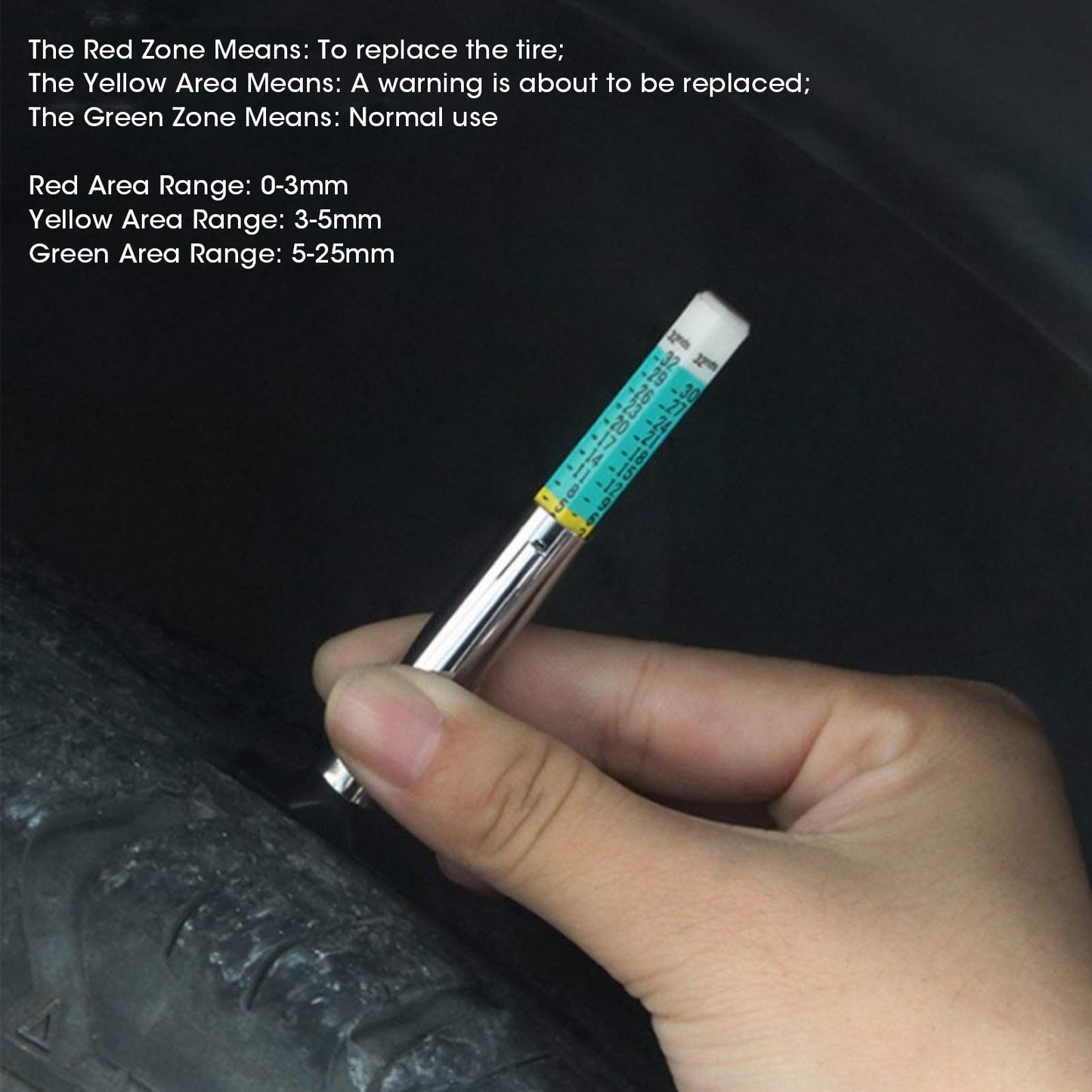 Calibrador de Llantas,Medidor de profundidad de neumáticos,Medidor de profundidad de la banda de rodadura del neumático de coche, herramienta de medición portátil Universal de 0 a 25mm