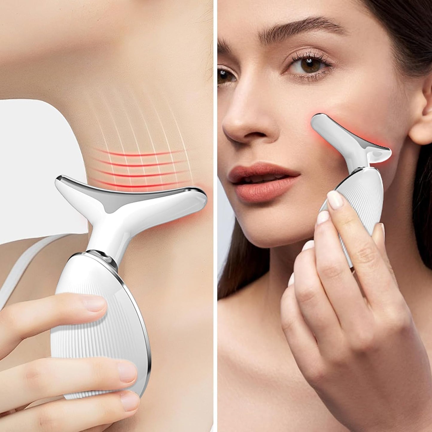 cotsoco Herramienta de masaje facial 7 en 1, terapia de luz roja para rostro y cuello, varita de terapia de luz roja, dispositivo de lifting facial para el cuidado de la piel, blanco