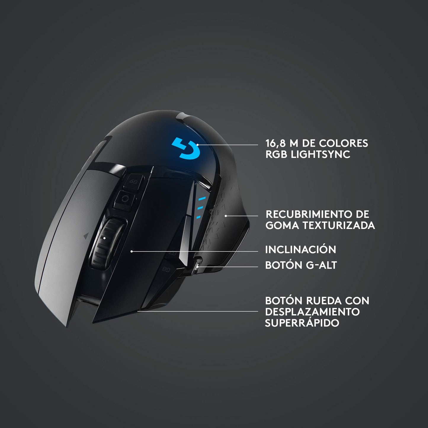 Logitech G502 LIGHTSPEED Mouse Gaming Inalámbrico, HERO 25K, 25,600 DPI, RGB, Peso Reducido, 11 Botones Programables, Batería Larga Duración, POWERPLAY-compatibile, PC, Negro - Windows