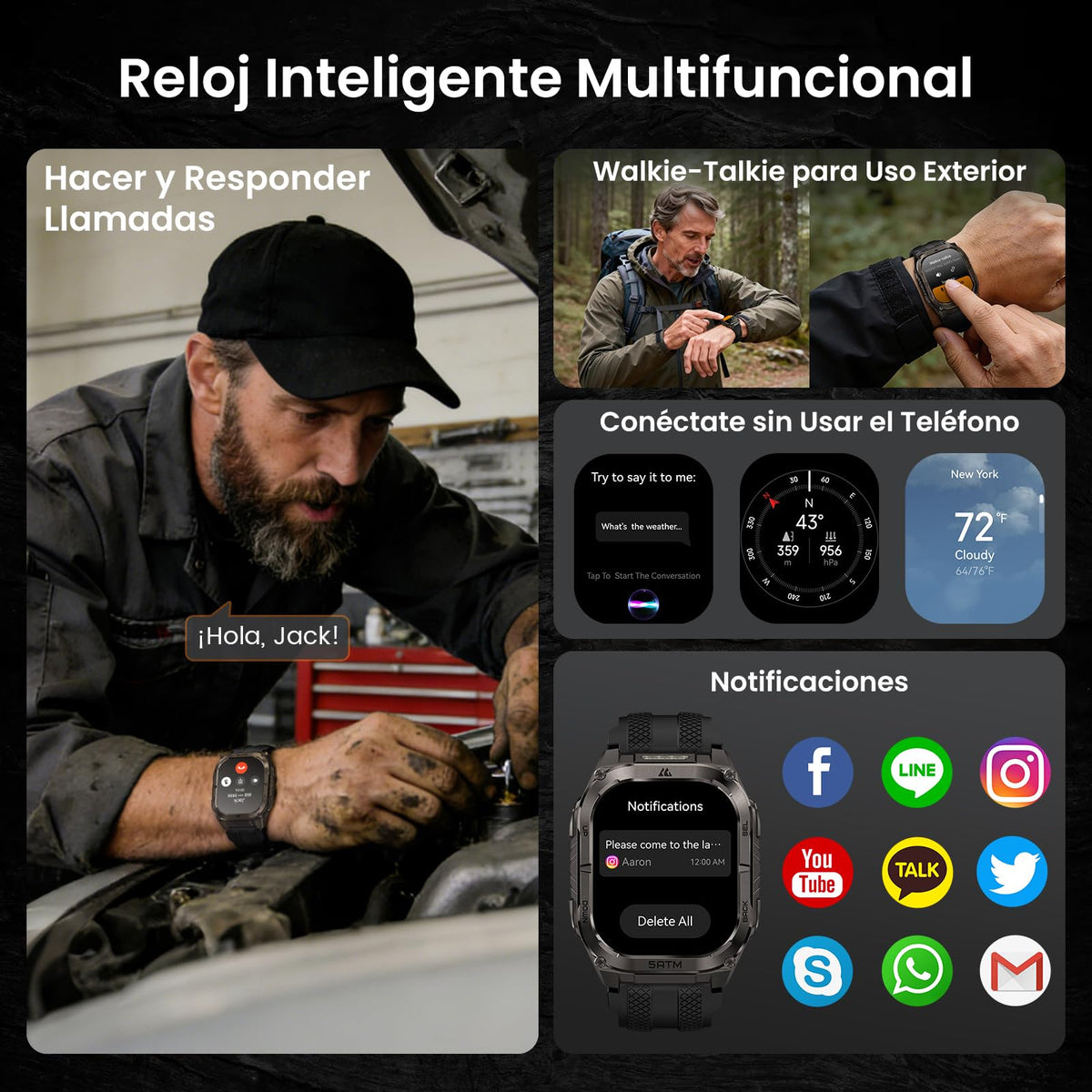 Reloj Smart KOSPET Tank M4C Negro AMOLED 1.96" IP69K para Hombre