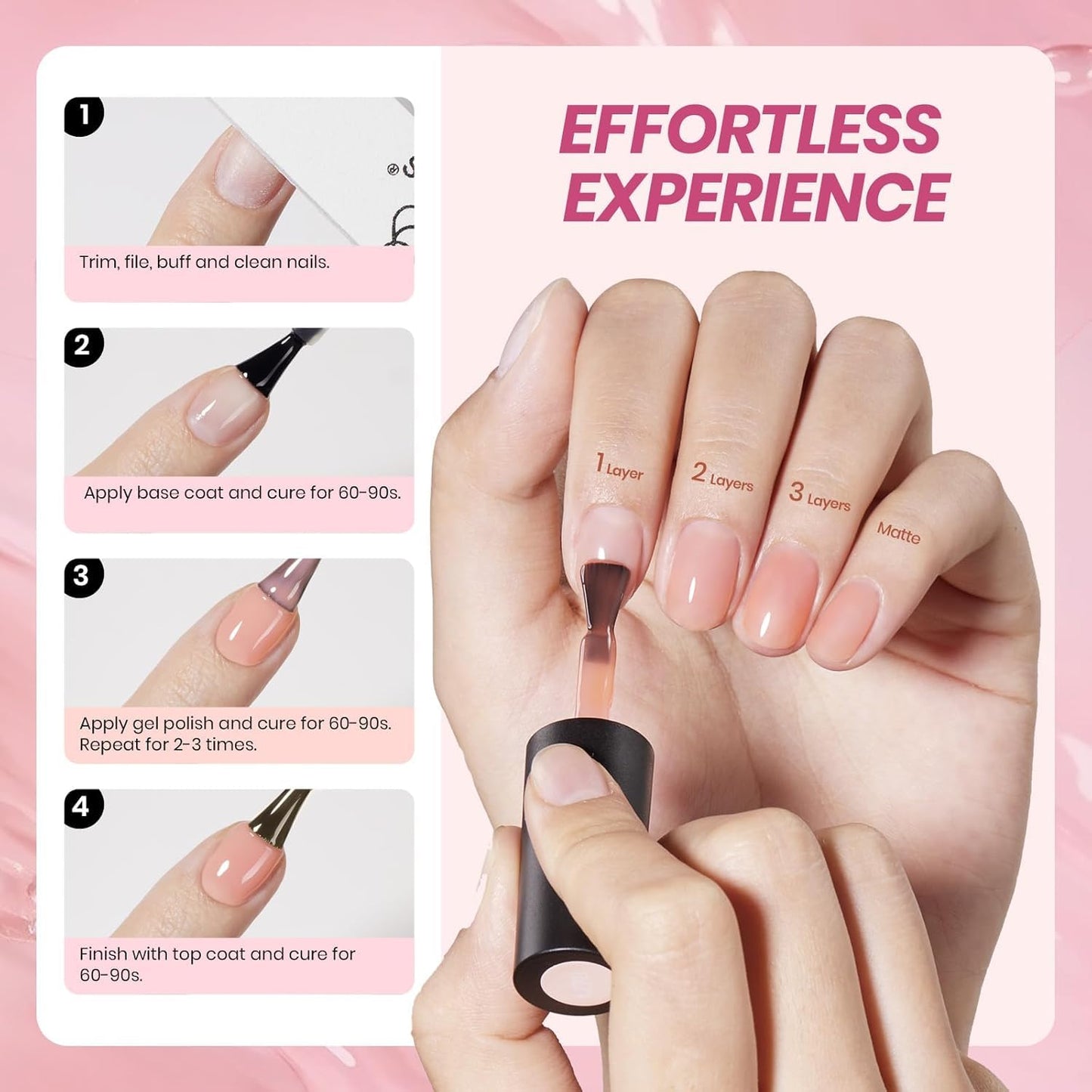 Beetles Set Esmalte en Gel Jelly 53 Piezas 36 Colores Uñas Semitransparentes Milky Cat Eye Glitter Base Top Coat Mate Brillo UV LED Manicura en Casa
