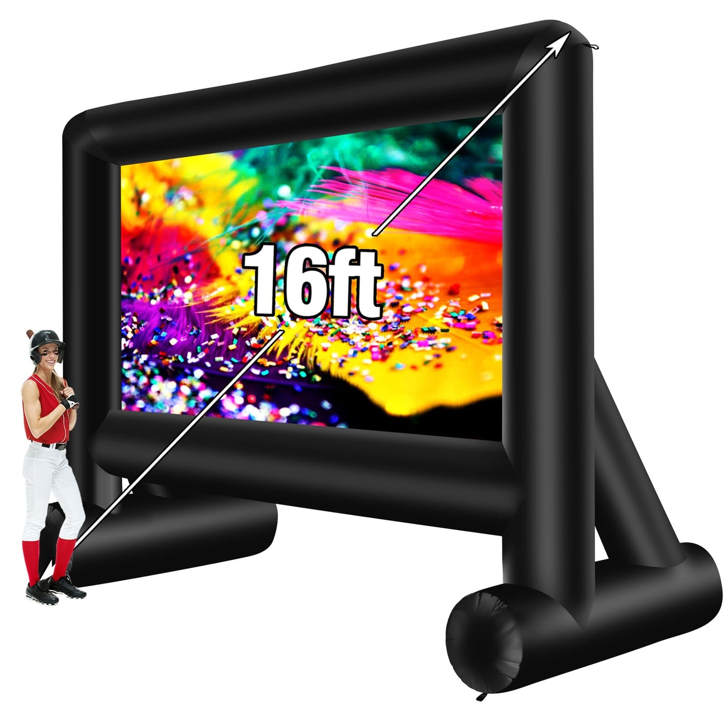AZXRHWYGS Proyector Inflable de 16 pies para Exteriores, Pantalla de proyección Delantera/Trasera para Patio Trasero, película Nocturna, Fiesta al Aire Libre