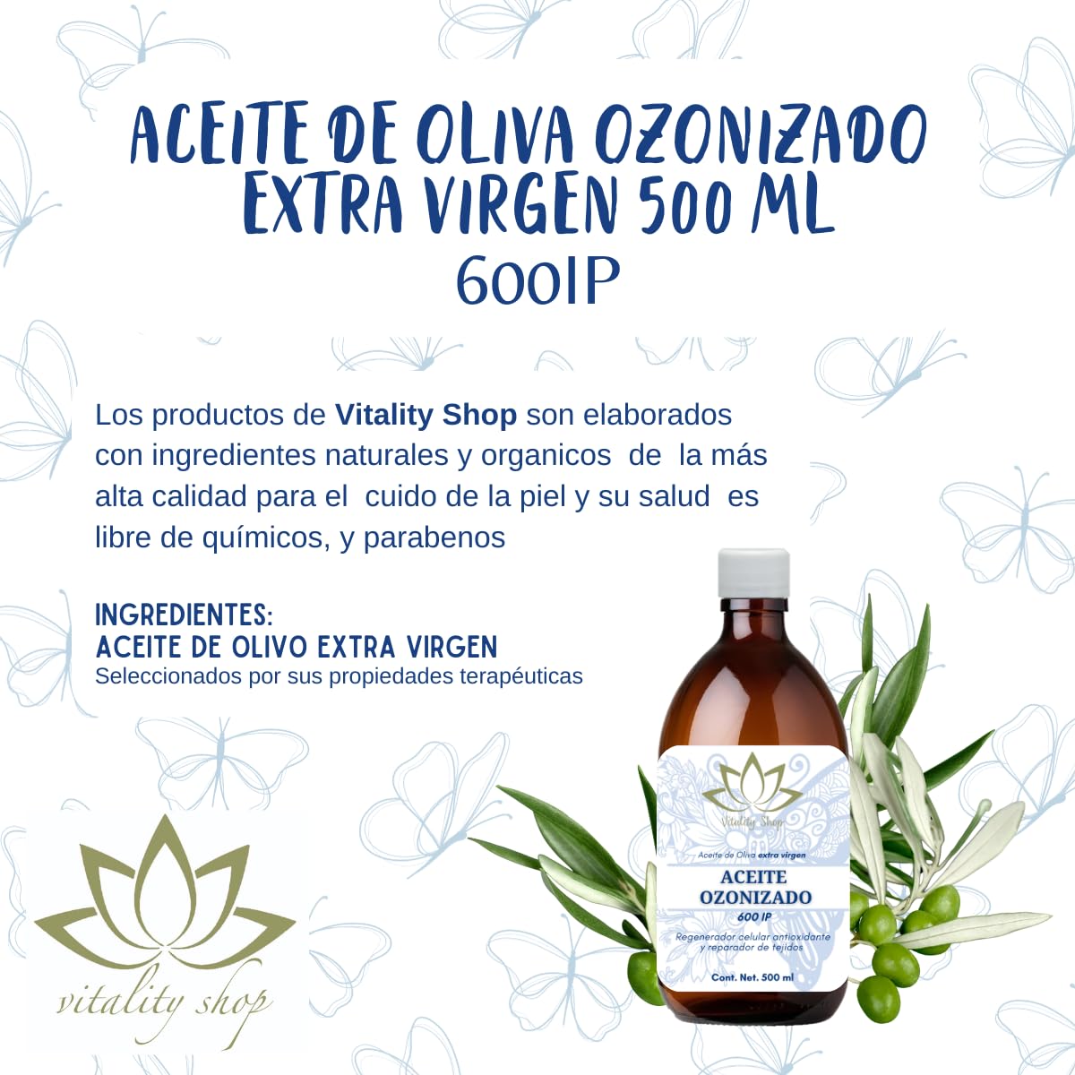 Aceite Ozonizado 600 IP regenera la piel antioxidante, disminuye arrugas, revitaliza, regenera, hidrata y suaviza la piel. (500 ML)