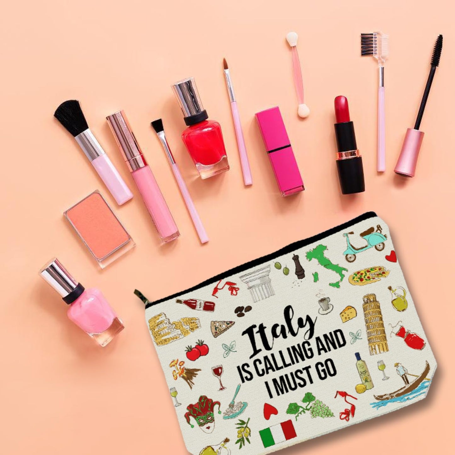 Girlly: Bolsa de maquillaje para viajes, ideal para mujeres y niñas, Blanco apagado, Italia