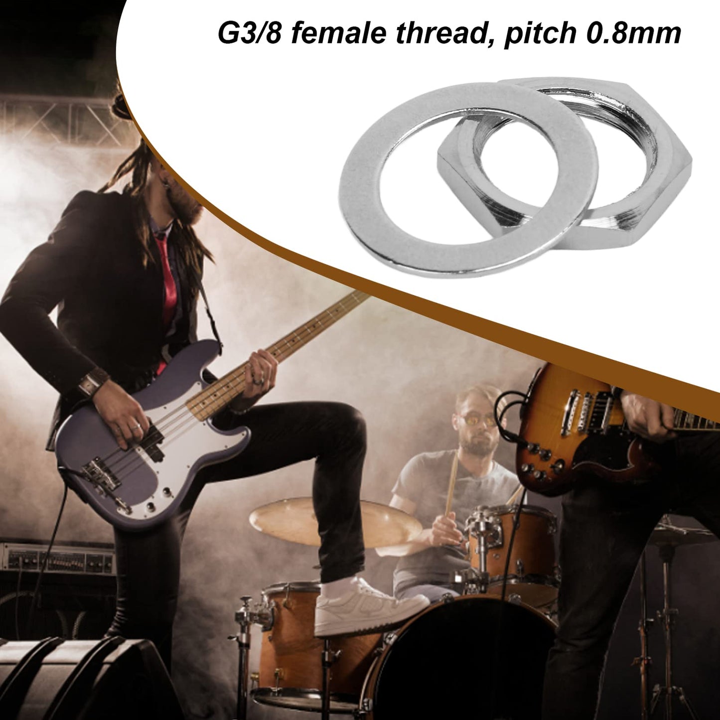 Arandela de metal Jack, tuercas G3 / 8 de alta dureza con paso de 0.8MM para guitarra eléctrica y bajo(Plata)