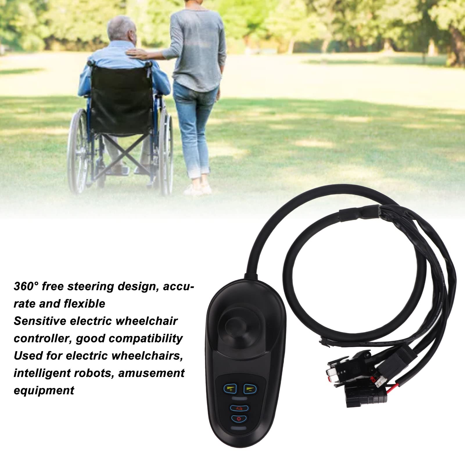 Jiawu Controlador de Joystick para Silla de Ruedas Eléctrica, IPX5 Controlador de Silla de Ruedas Eléctrica con Rotación de 360° a Prueba de Agua, Controlador de Joystick de 4 Teclas de