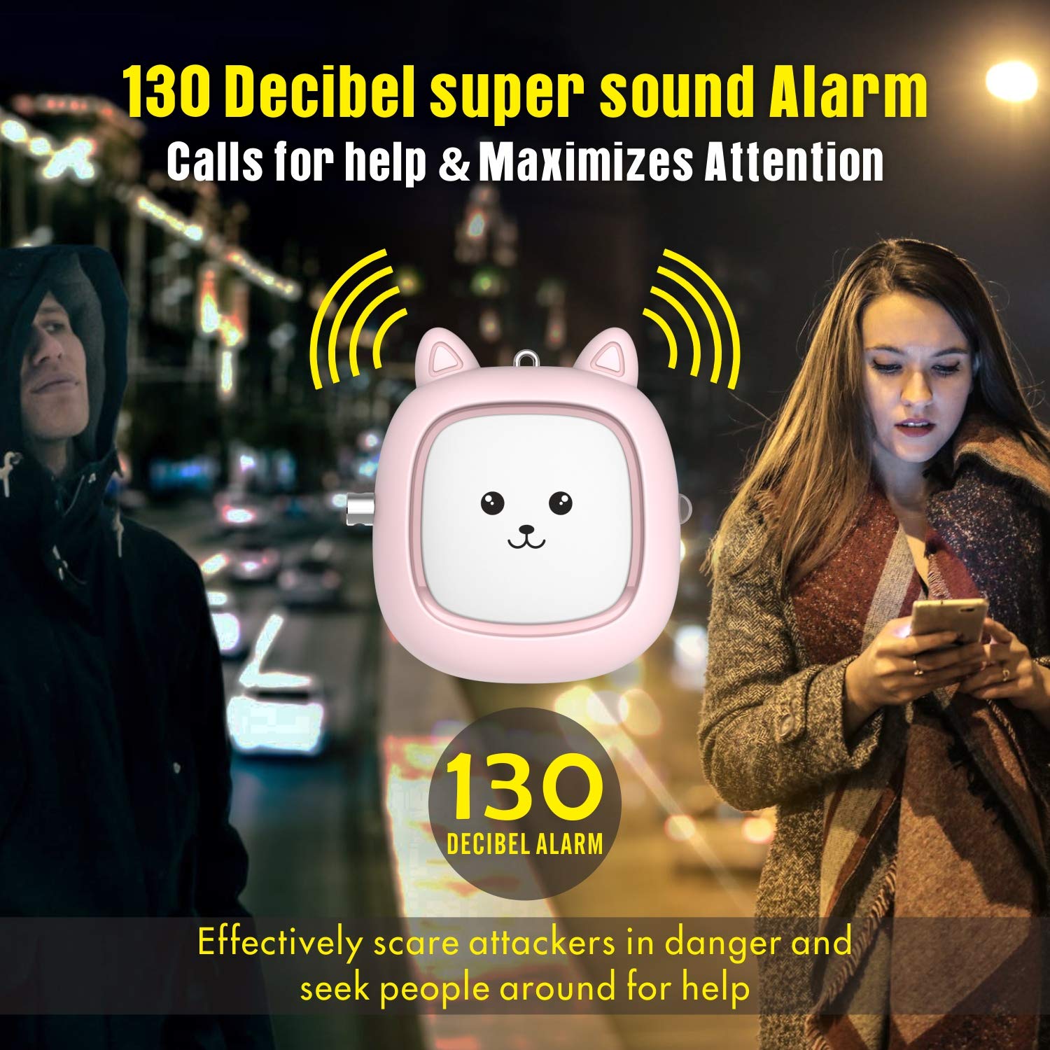 Alarma Personal VIGOROAD Sonido Seguro LED con Sirena Potente 130 dB para Mujer
