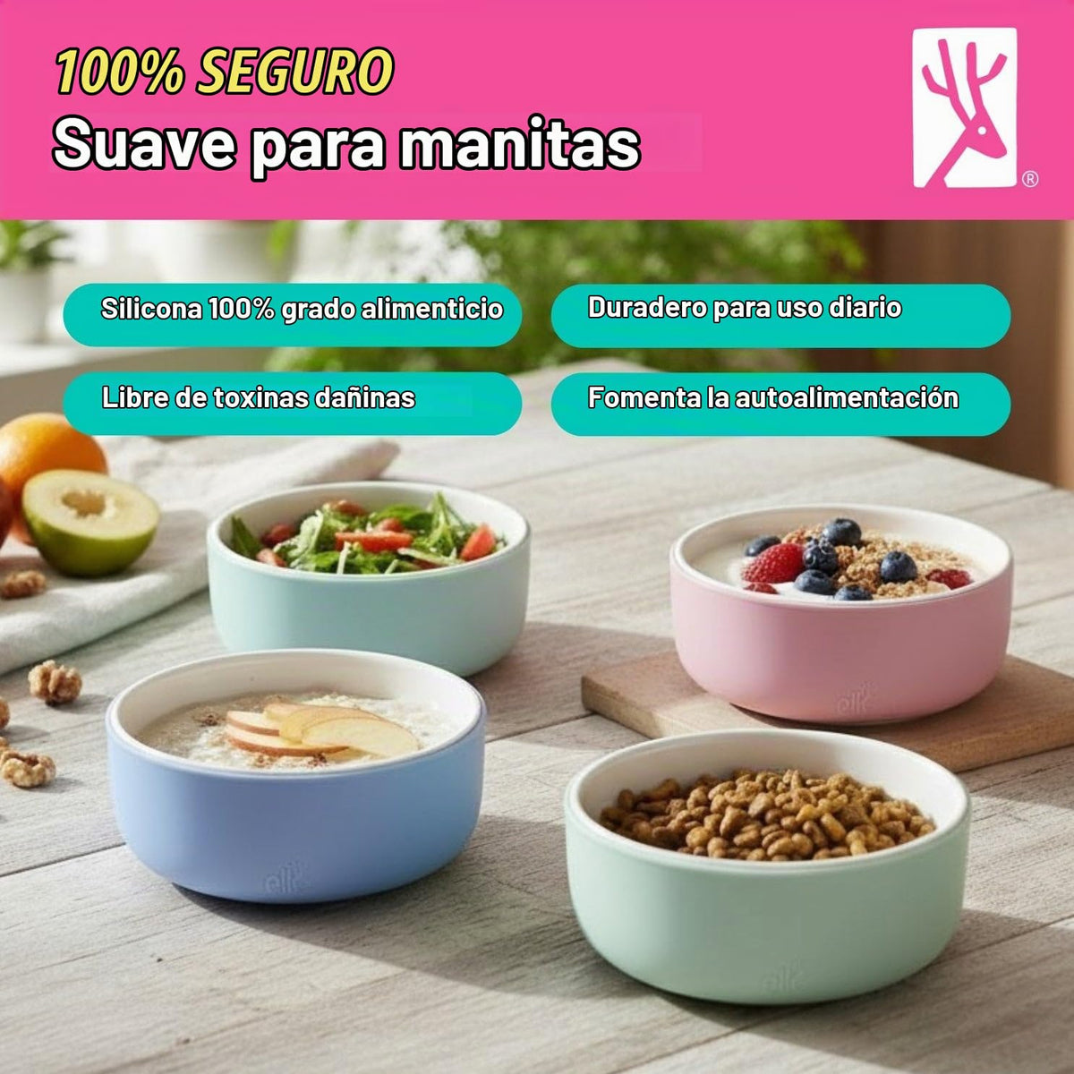 Tazones de porcelana para niños/niños pequeños de Elk and Friends + mangas