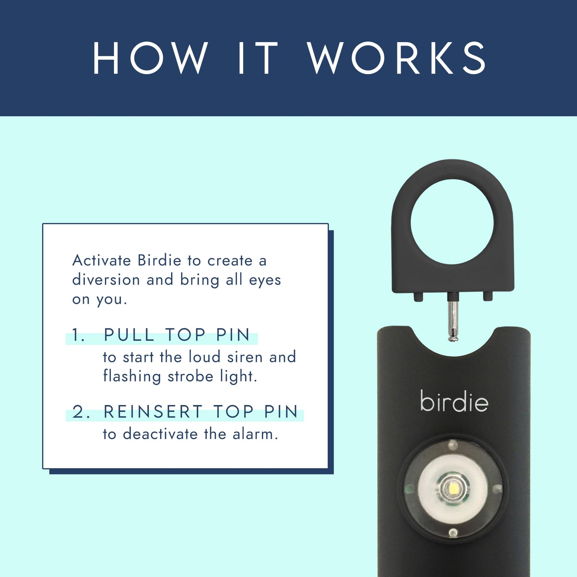 Alarma de Seguridad Personal She’s Birdie Negro Carbón con Sirena Fuerte y Luz Estroboscópica para Mujer
