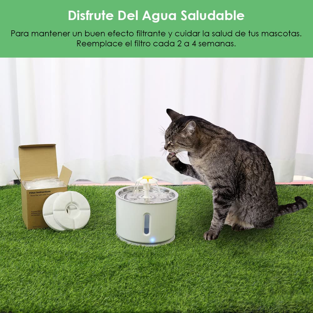 AUTOWT Filtros de Fuente de Agua para Gatos,Filtros de Repuesto para Fuente de Mascotas, Sistema de Triple Filtración con Resina y Carbón Activado Purificado Filtro Agua para Perro Gato (6 Piezas-Redondo)