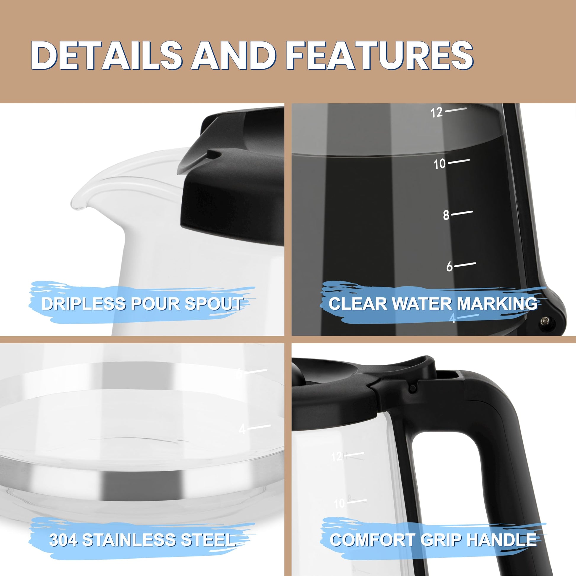 Jarra de café de repuesto de 12 tazas, compatible con Mr. Coffee Maker Reemplaza la pieza # RF, LM, PC, SC y BVMC-RF300 Series-2