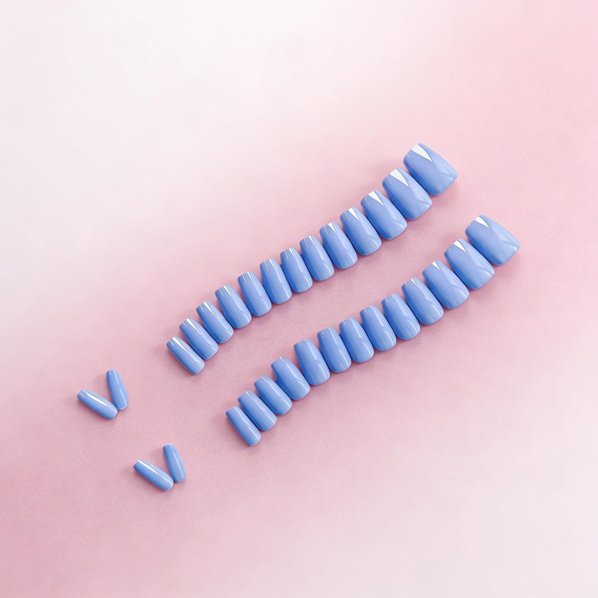 SXVME Uñas postizas cortas en azul pastel, con pegamento, brillantes, sencillas, cuadradas, de gel suave natural, reutilizables, 30 unidades
