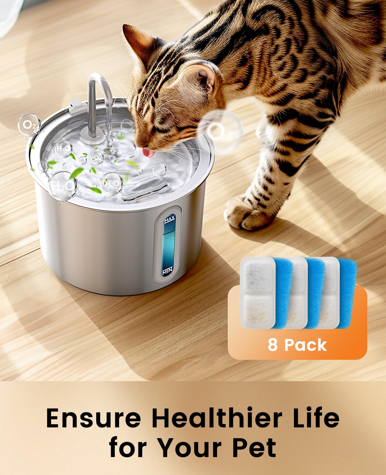 Filtros de Repuesto oneisall para Fuente de Agua de Acero Inoxidable para Gatos en Interior, Sistema de 3 Filtraciones