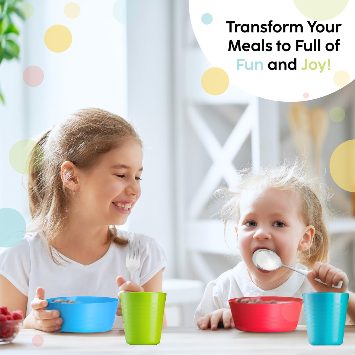 PLASKIDY - Juego de 10 cubiertos de acero inoxidable para niños, incluye 5 tenedores y 5 cucharas, apto para lavaplatos
