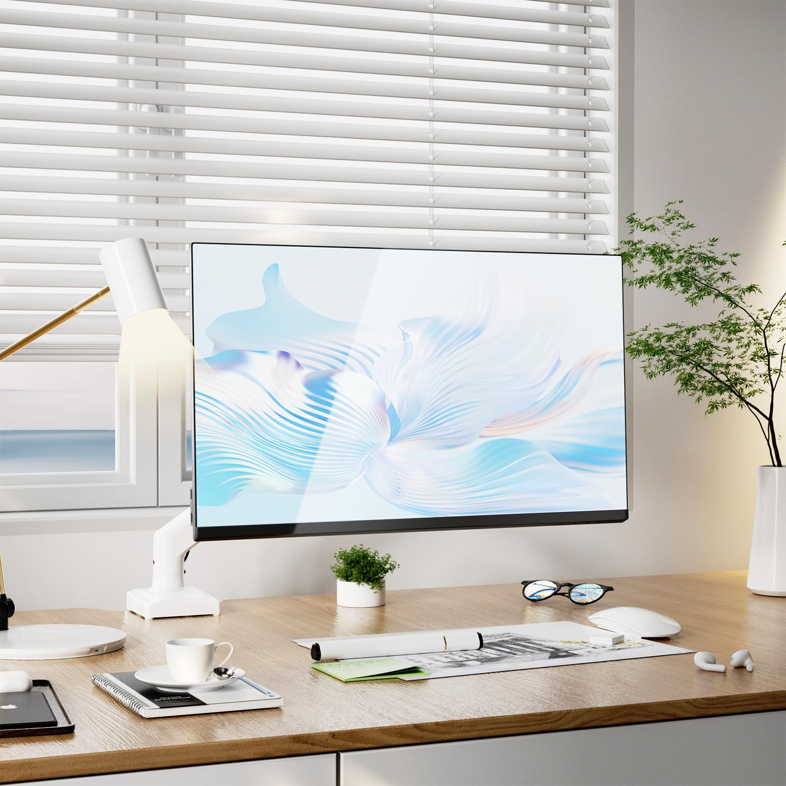 Soporte para Monitor WALI Blanco con Resorte de Gas Ergonómico Ajustable para Monitores hasta 34 Pulgadas y 12 kg