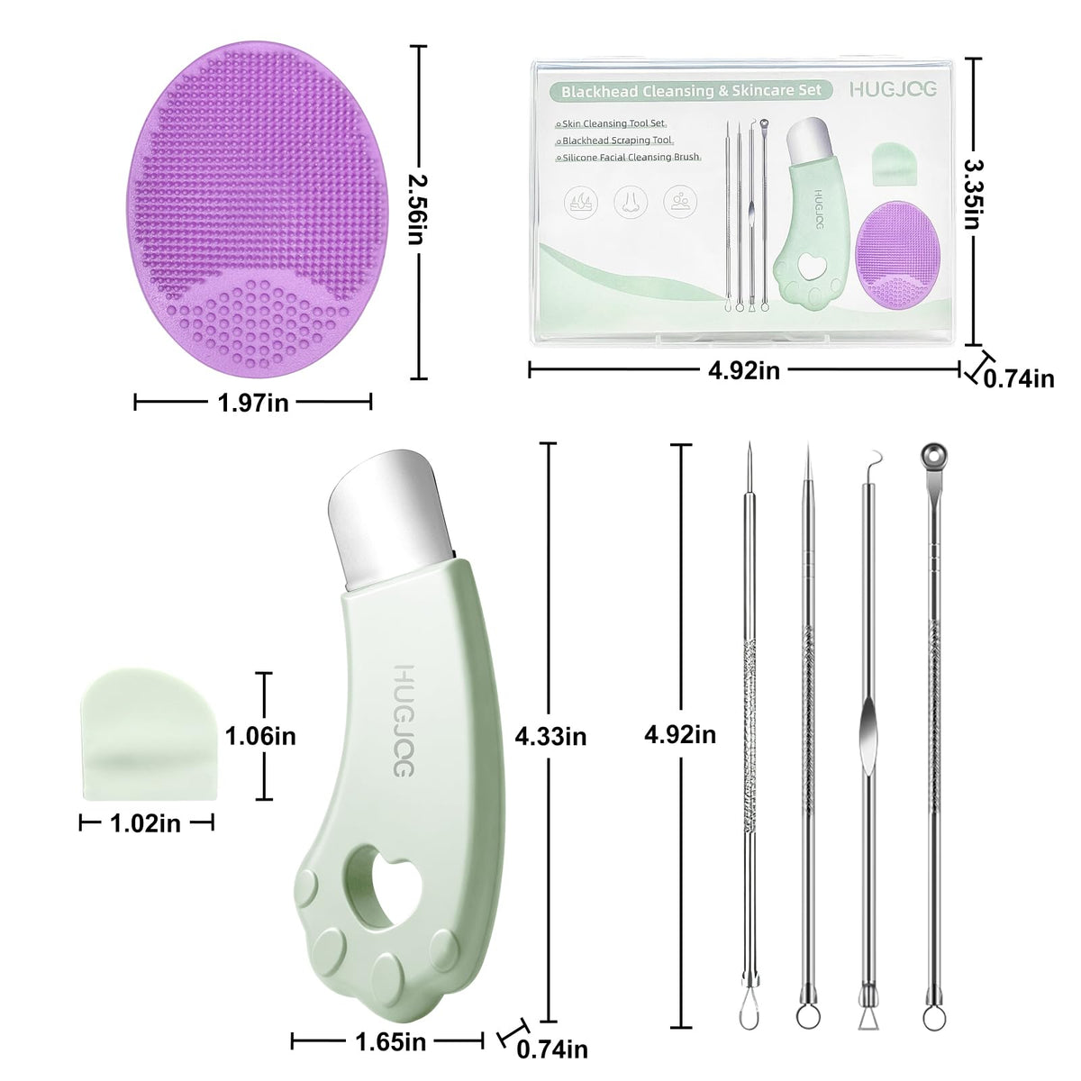 Juego de herramientas para eliminar puntos negros con espátula limpiadora de poros, limpiador facial de silicona y 4 herramientas para extracción de espinillas, removedor de cabeza negra para el
