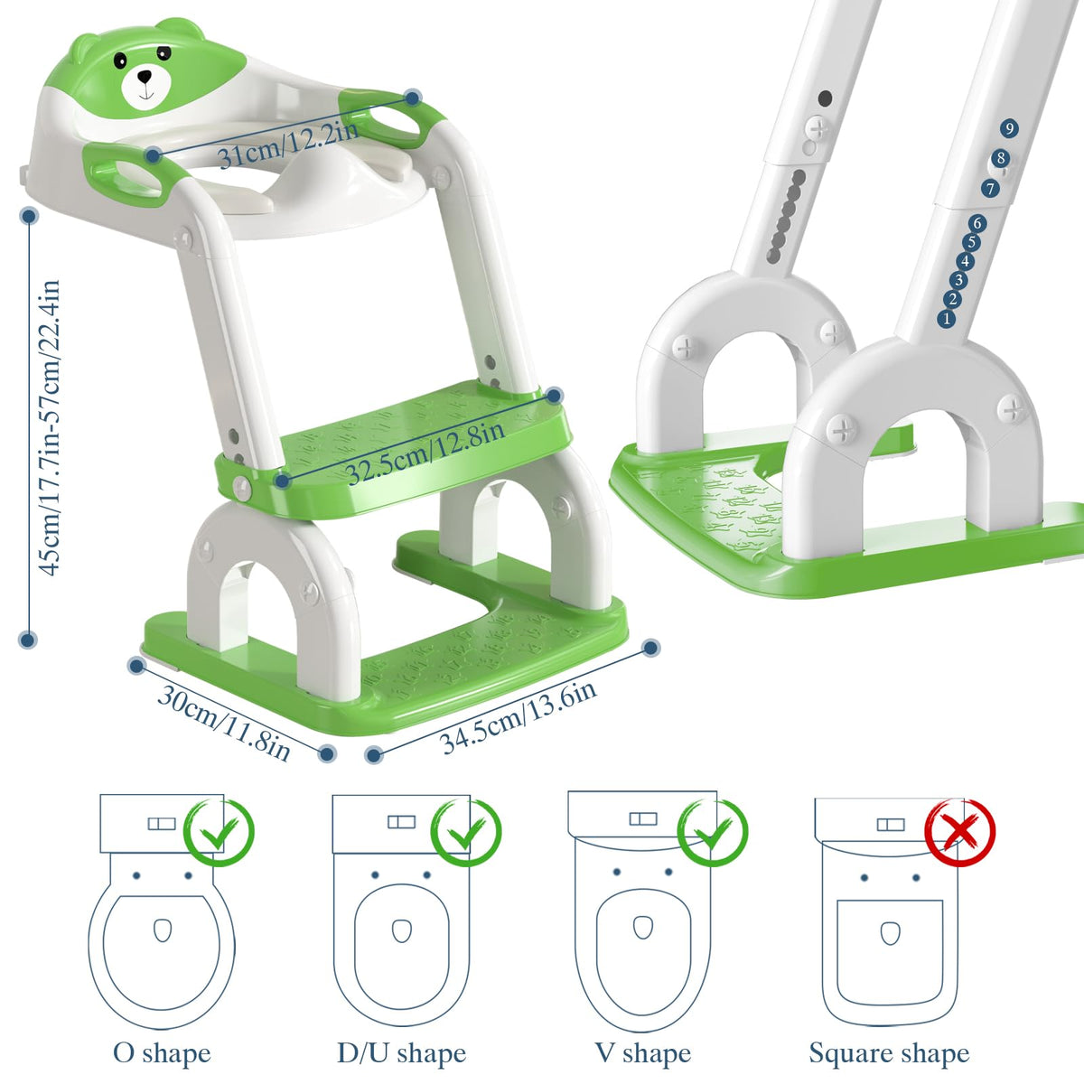 CUXFLS - Asiento de entrenamiento para ir al baño con escalera para niños pequeños, inodoro de entrenamiento ajustable 2 en 1 para niños y niñas con protector contra salpicaduras, cojín impermeable