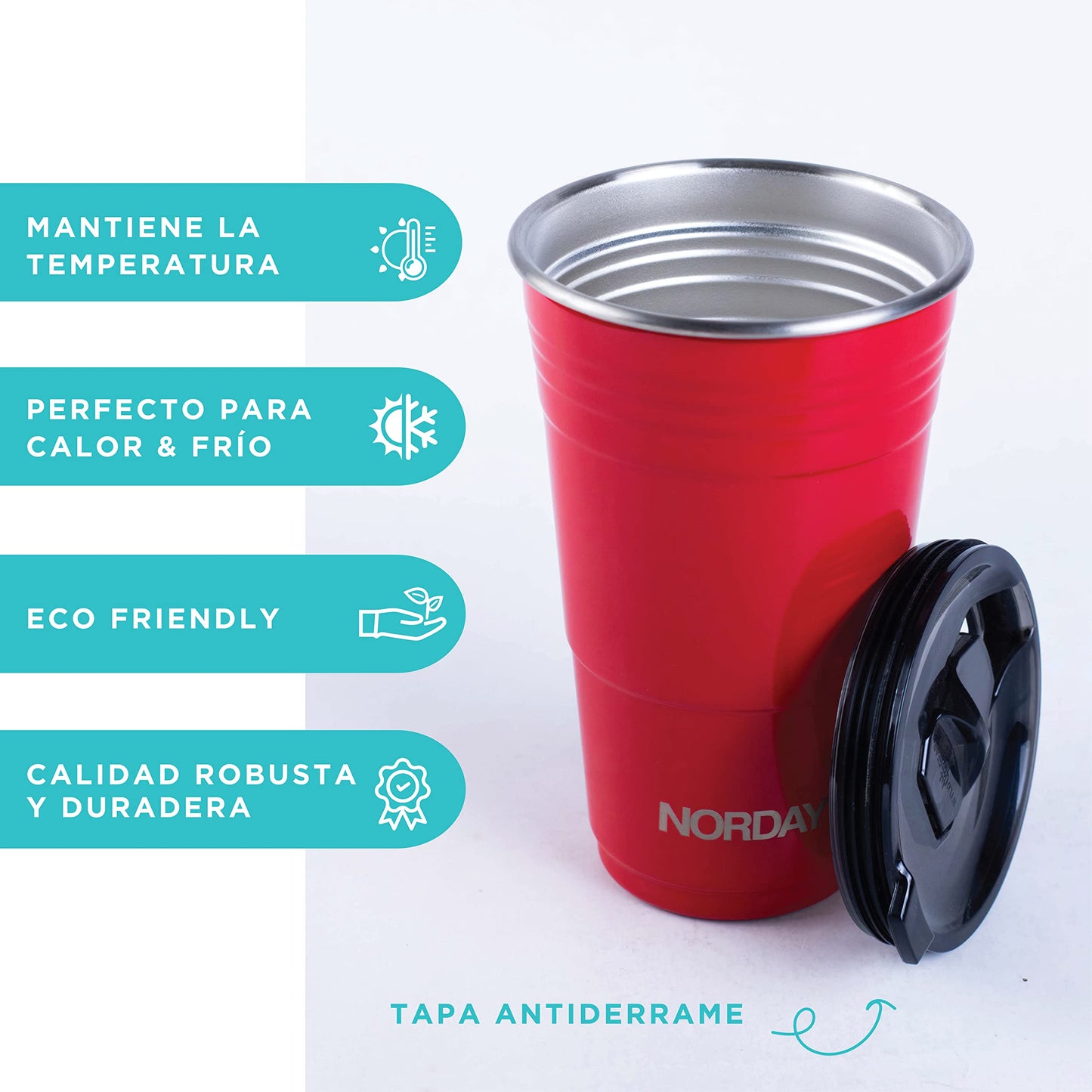 Termo Norday Rojo Doble Pared Súper Resistente 480 ml para Fiesta
