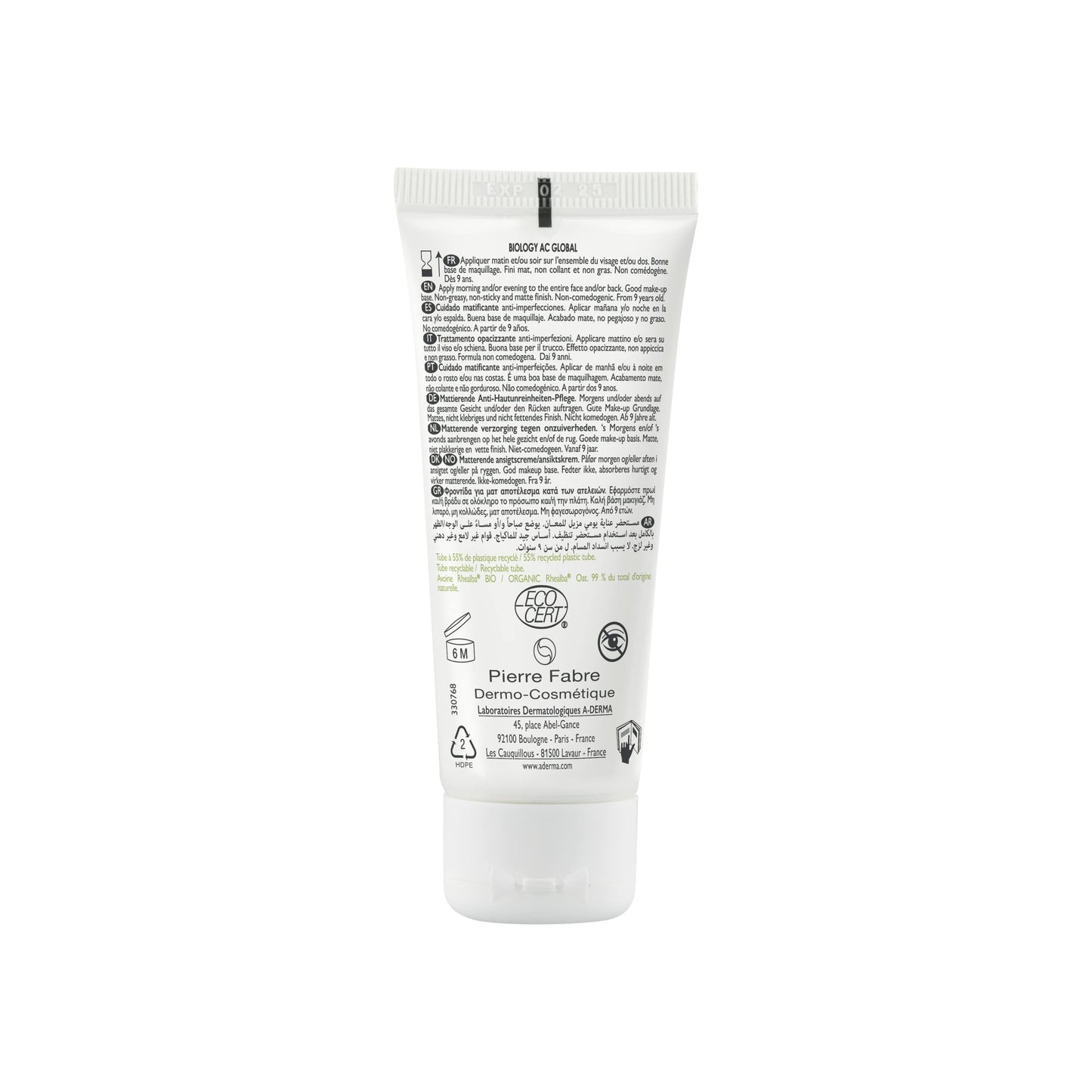 Crema Facial A-Derma Biology Ac Globa para Piel Acneica - 40ml. Tratamiento específico para acné con ingredientes naturales. ¡Cuida tu piel con esta crema facial especializada!