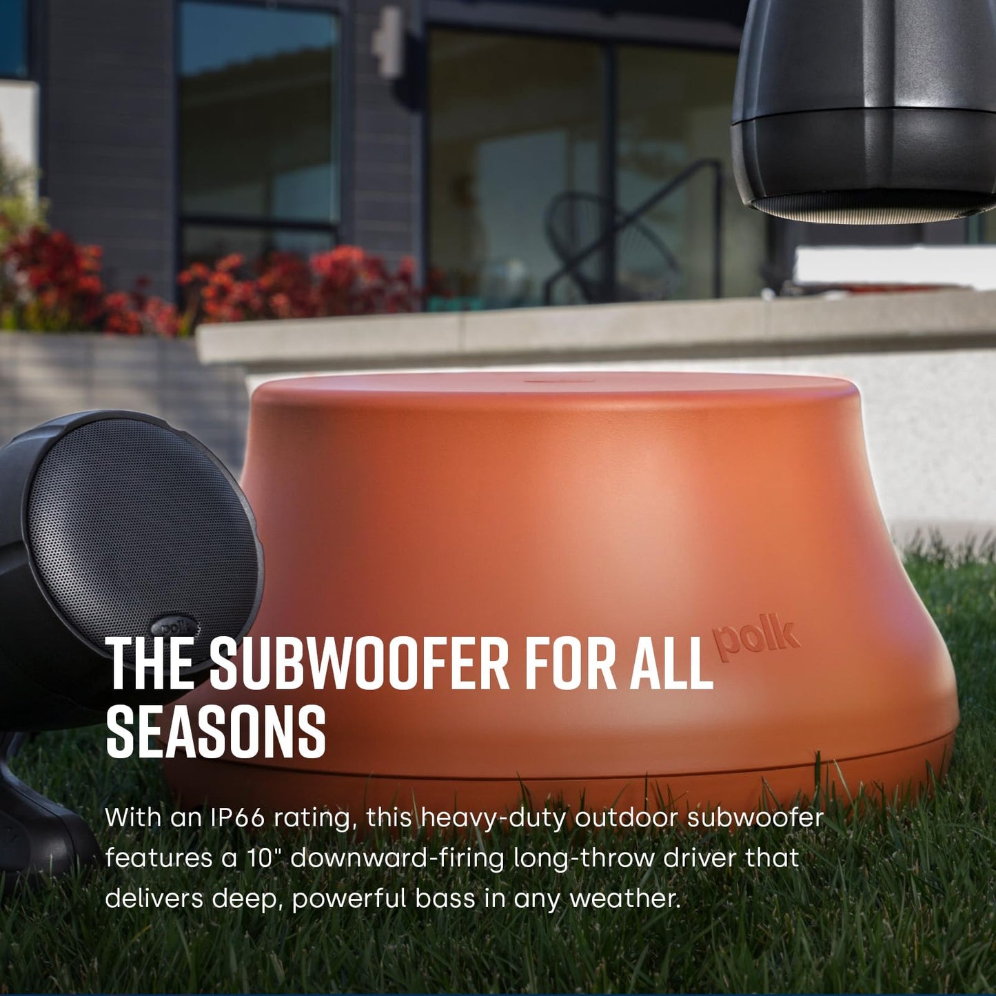 Polk Audio Atrium SUB100 Subwoofer pasivo para Exteriores, Cuenta con Driver de Equilibrio dinámico de 10 Pulgadas de Largo Alcance, subwoofer de Disparo hacia Abajo, Durabilidad para Todo Tipo de