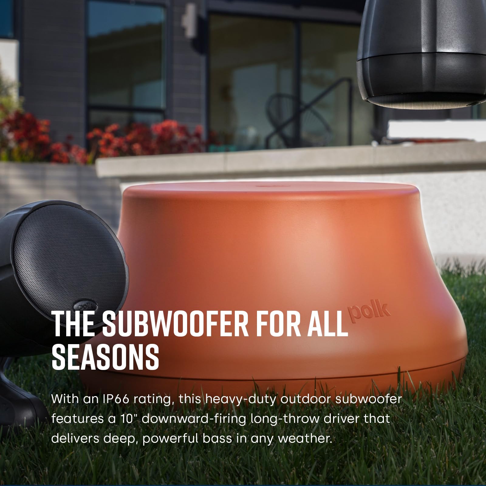 Polk Audio Atrium SUB100 Subwoofer pasivo para Exteriores, Cuenta con Driver de Equilibrio dinámico de 10 Pulgadas de Largo Alcance, subwoofer de Disparo hacia Abajo, Durabilidad para Todo Tipo de